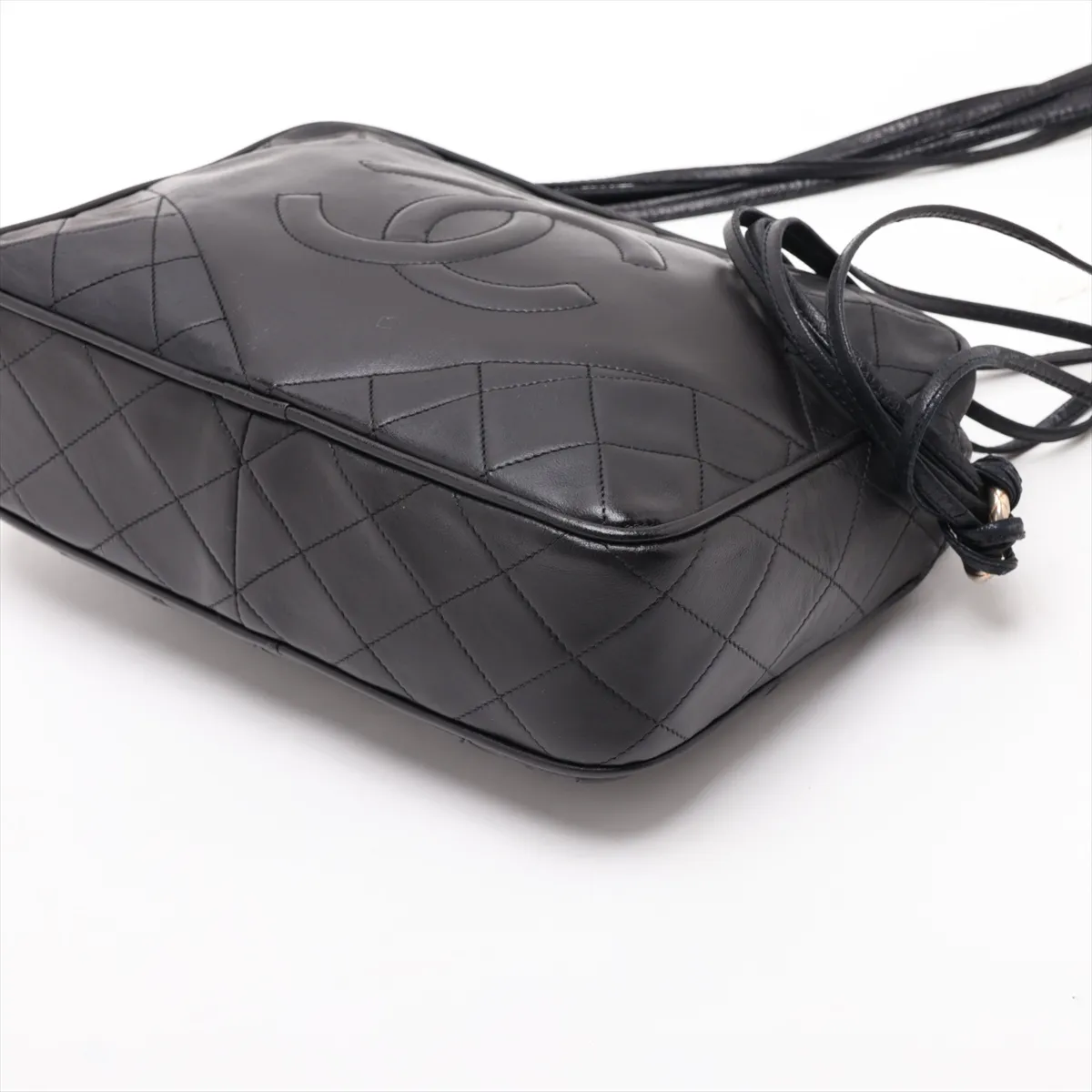 Matelassé Lambskin Chain Shoulder Bag, Black with Gold Hardware — view 3