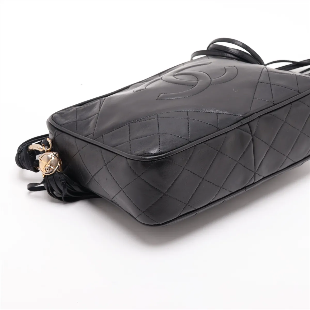 Matelassé Lambskin Chain Shoulder Bag, Black with Gold Hardware — view 4