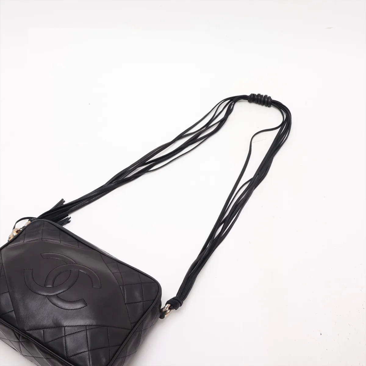 Matelassé Lambskin Chain Shoulder Bag, Black with Gold Hardware — view 5
