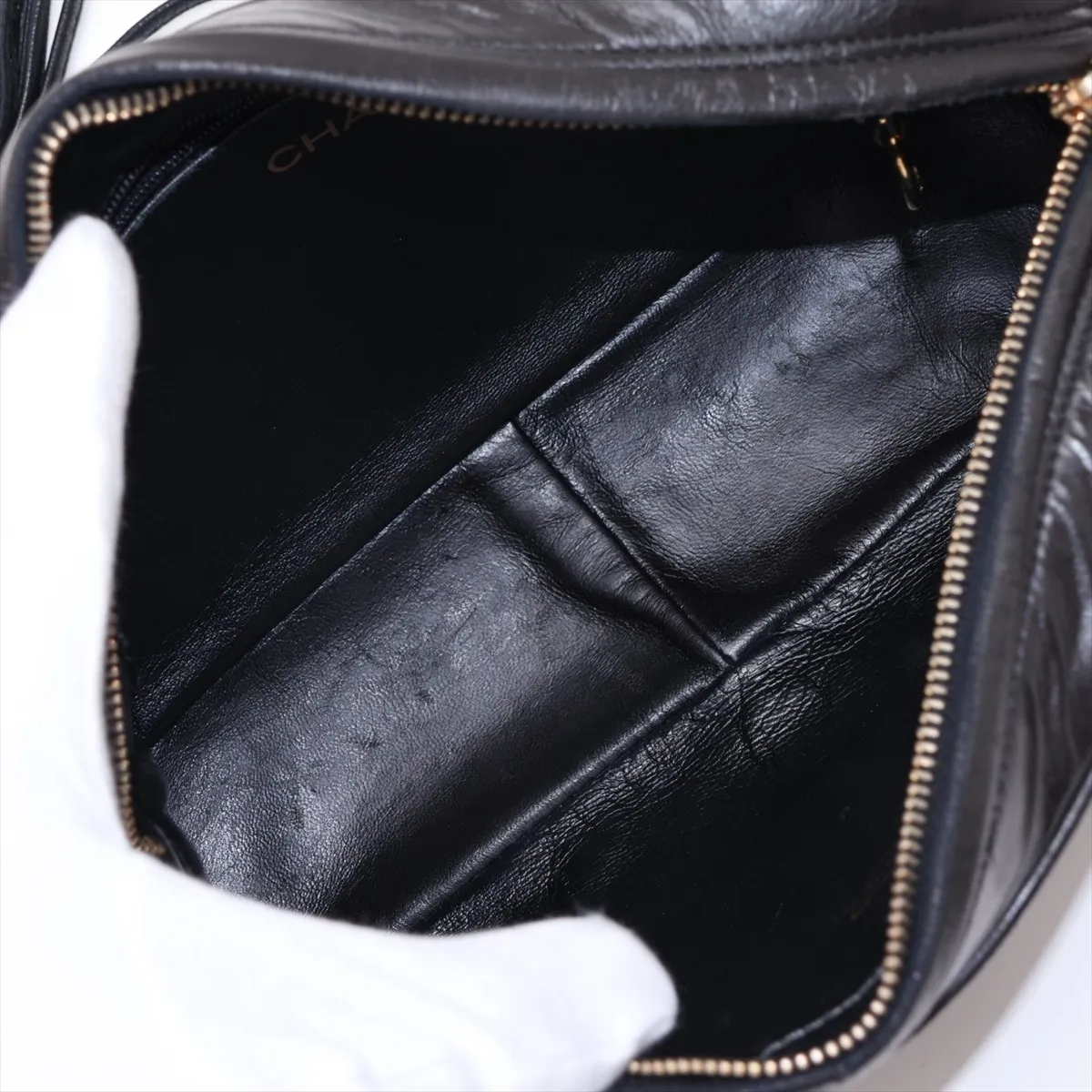 Matelassé Lambskin Chain Shoulder Bag, Black with Gold Hardware — view 6