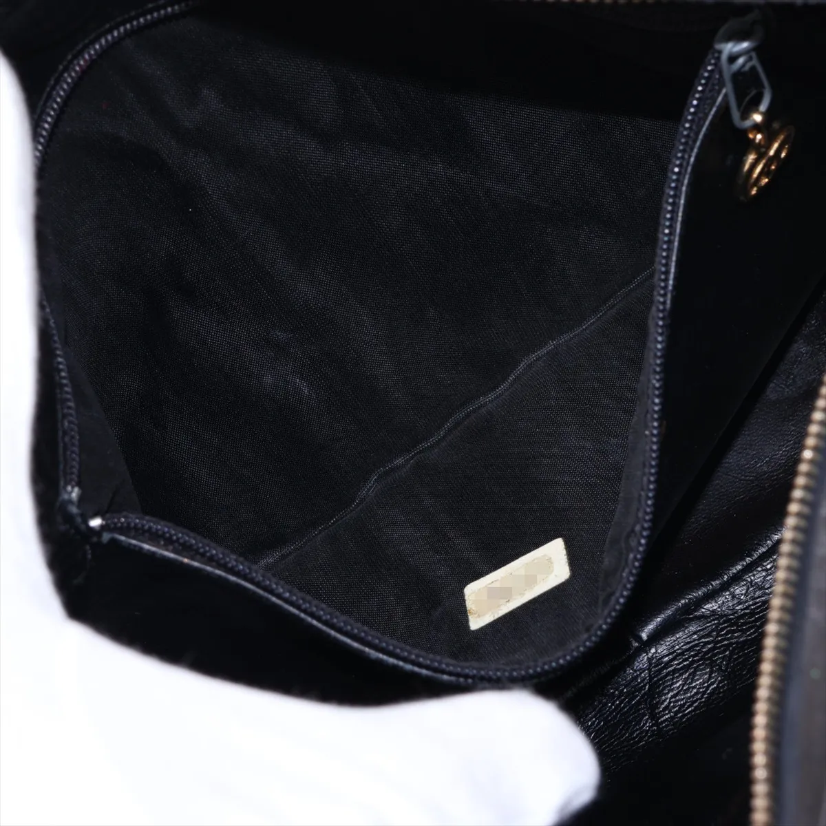 Matelassé Lambskin Chain Shoulder Bag, Black with Gold Hardware — view 7