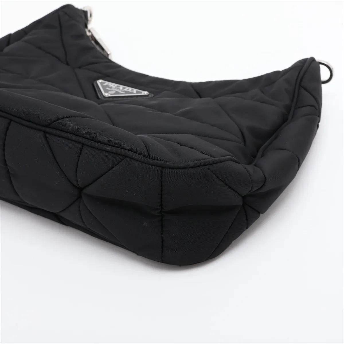 Tessuto Inpunto Nylon Shoulder Bag, Black — view 3