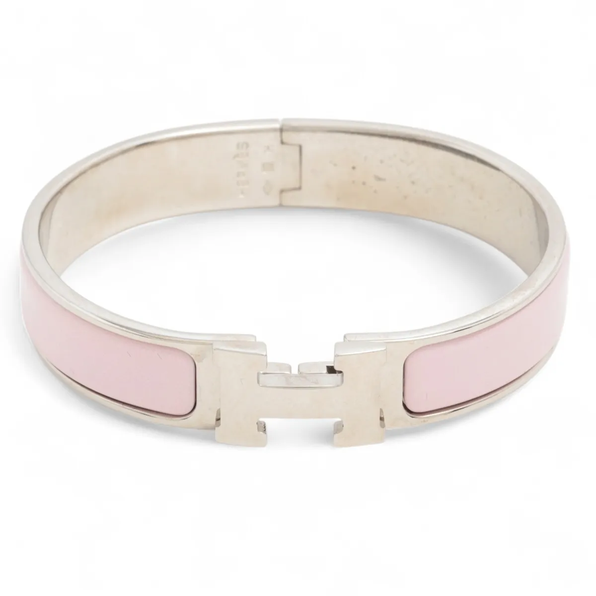 Click H Fan Bangle, Metal, Silver x Pink.