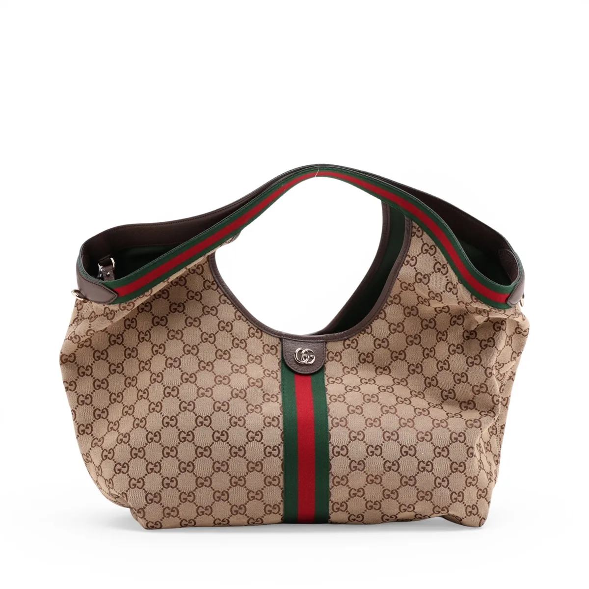 GG Canvas Ophidia Canvas x Leather Tote Bag Brown 853971