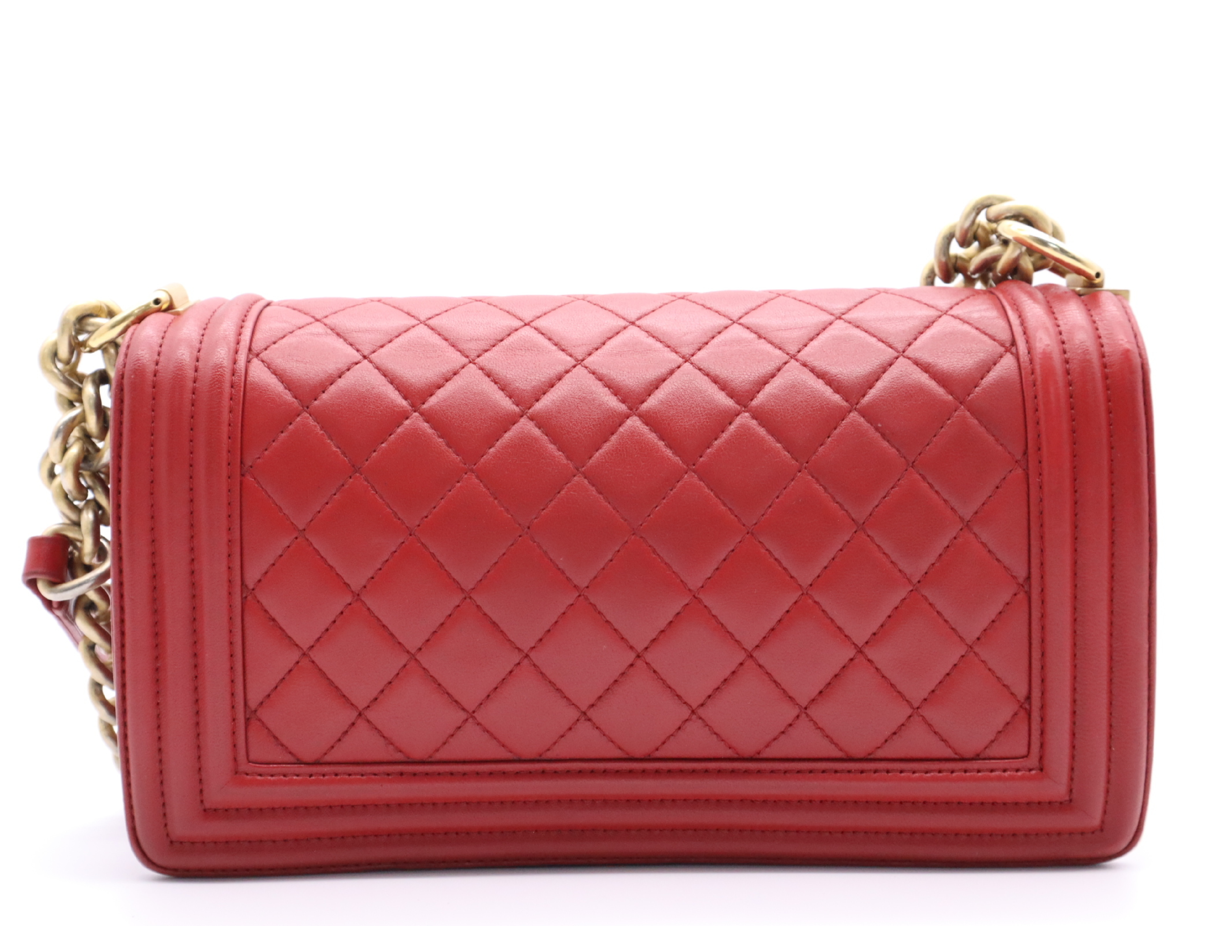 Leather Boy Chanel Chain Shoulder Bag, Red, Gold Hardware, with Seal, 24558034 Shoulder Bag — view 2