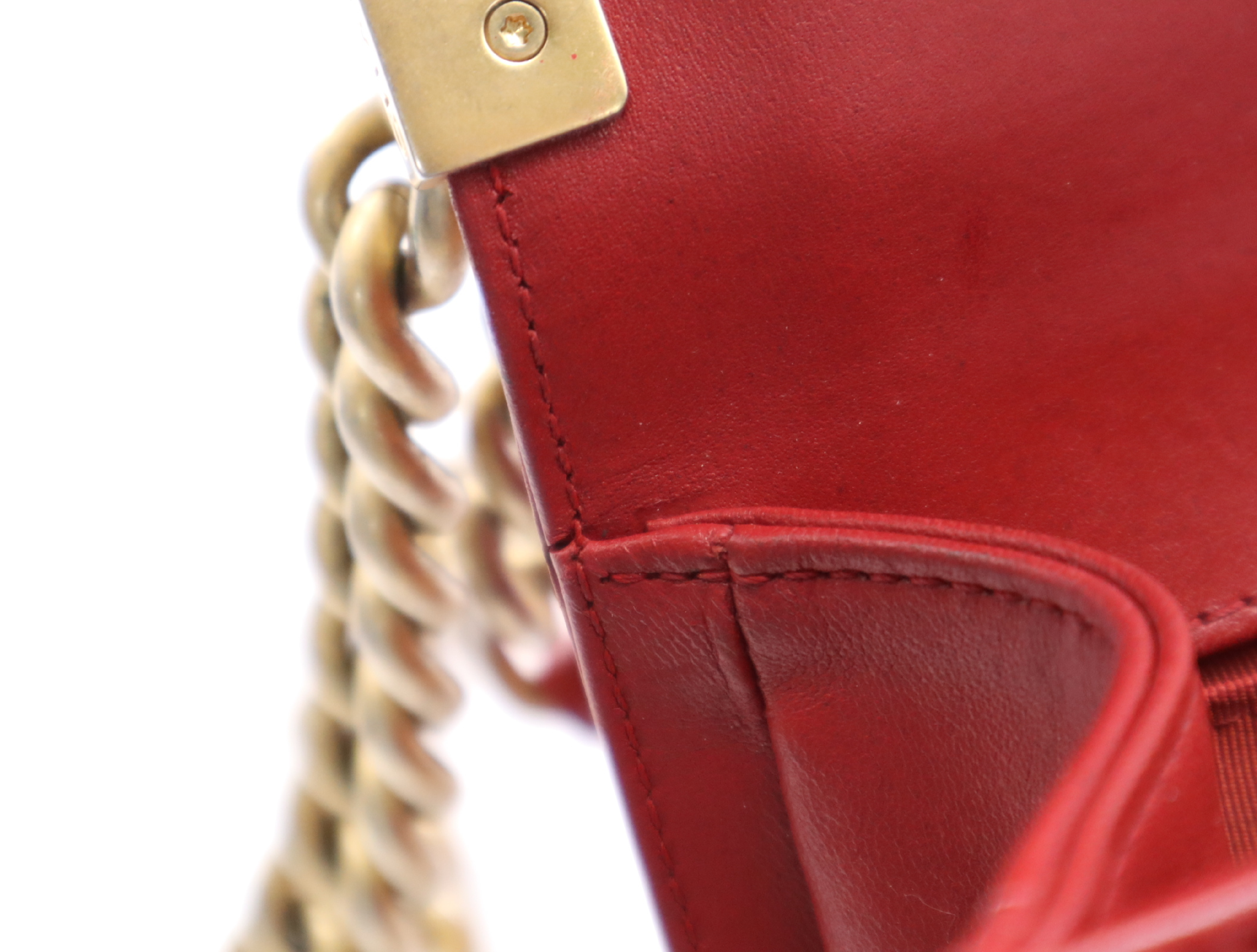Leather Boy Chanel Chain Shoulder Bag, Red, Gold Hardware, with Seal, 24558034 Shoulder Bag — view 15