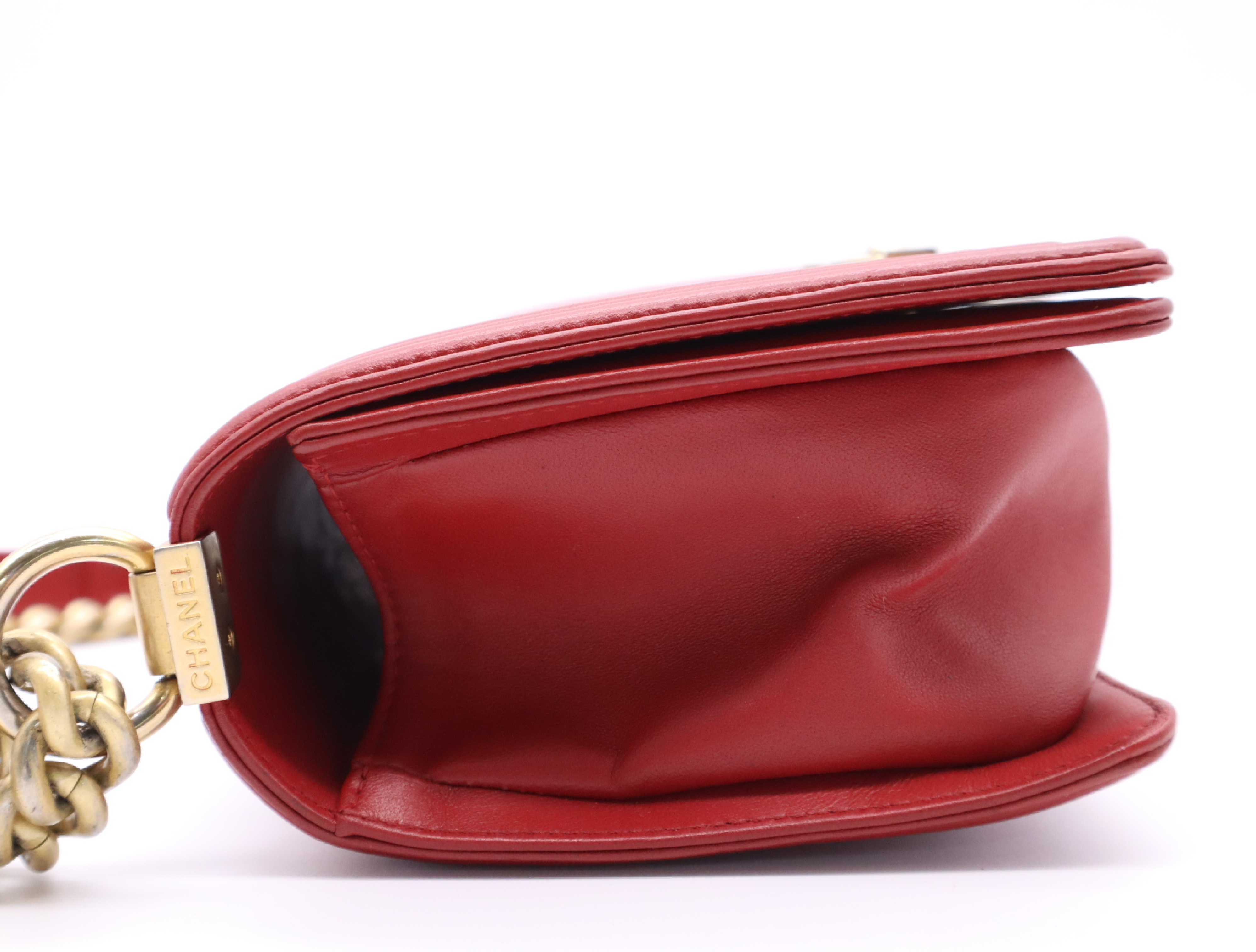 Leather Boy Chanel Chain Shoulder Bag, Red, Gold Hardware, with Seal, 24558034 Shoulder Bag — view 3