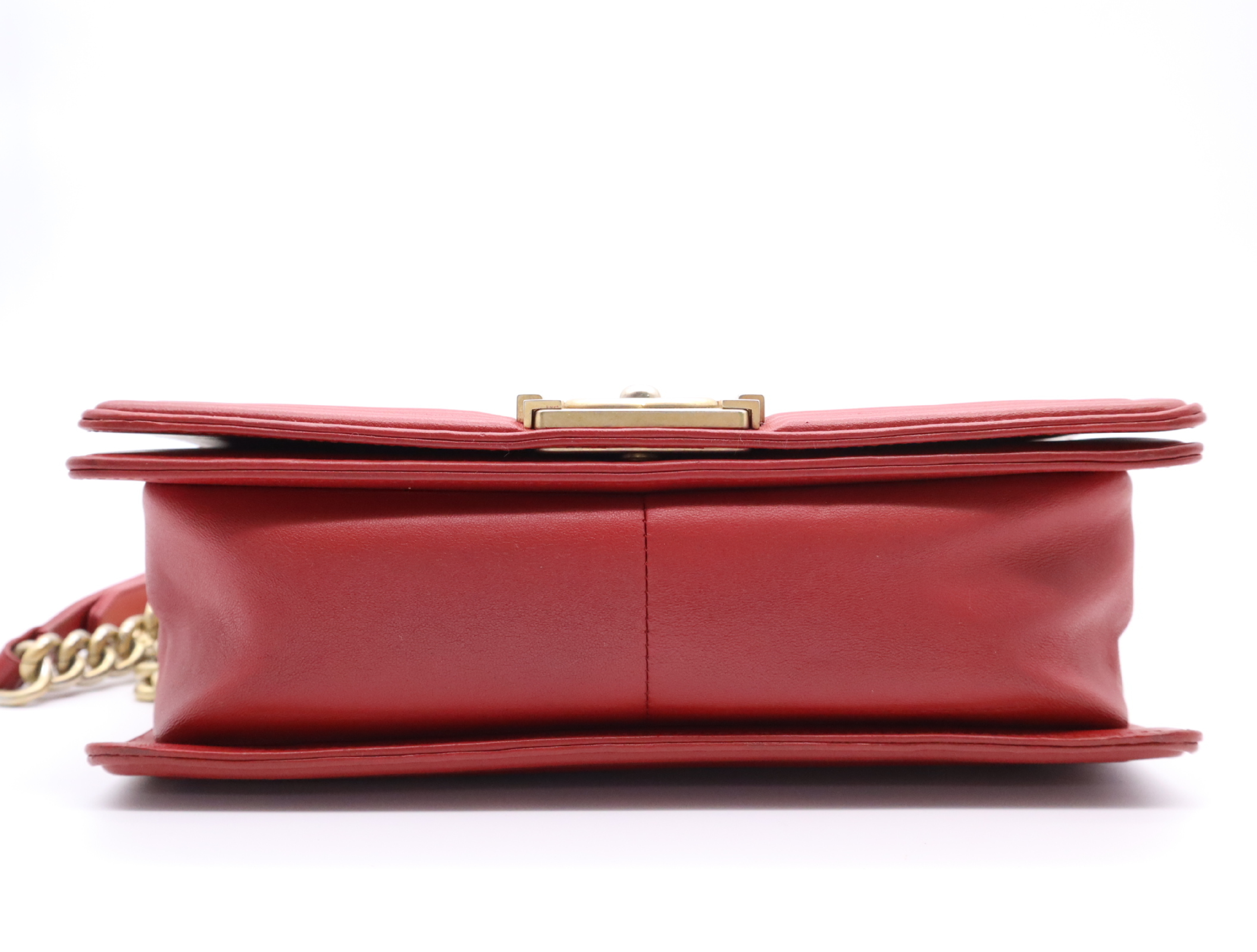 Leather Boy Chanel Chain Shoulder Bag, Red, Gold Hardware, with Seal, 24558034 Shoulder Bag — view 4