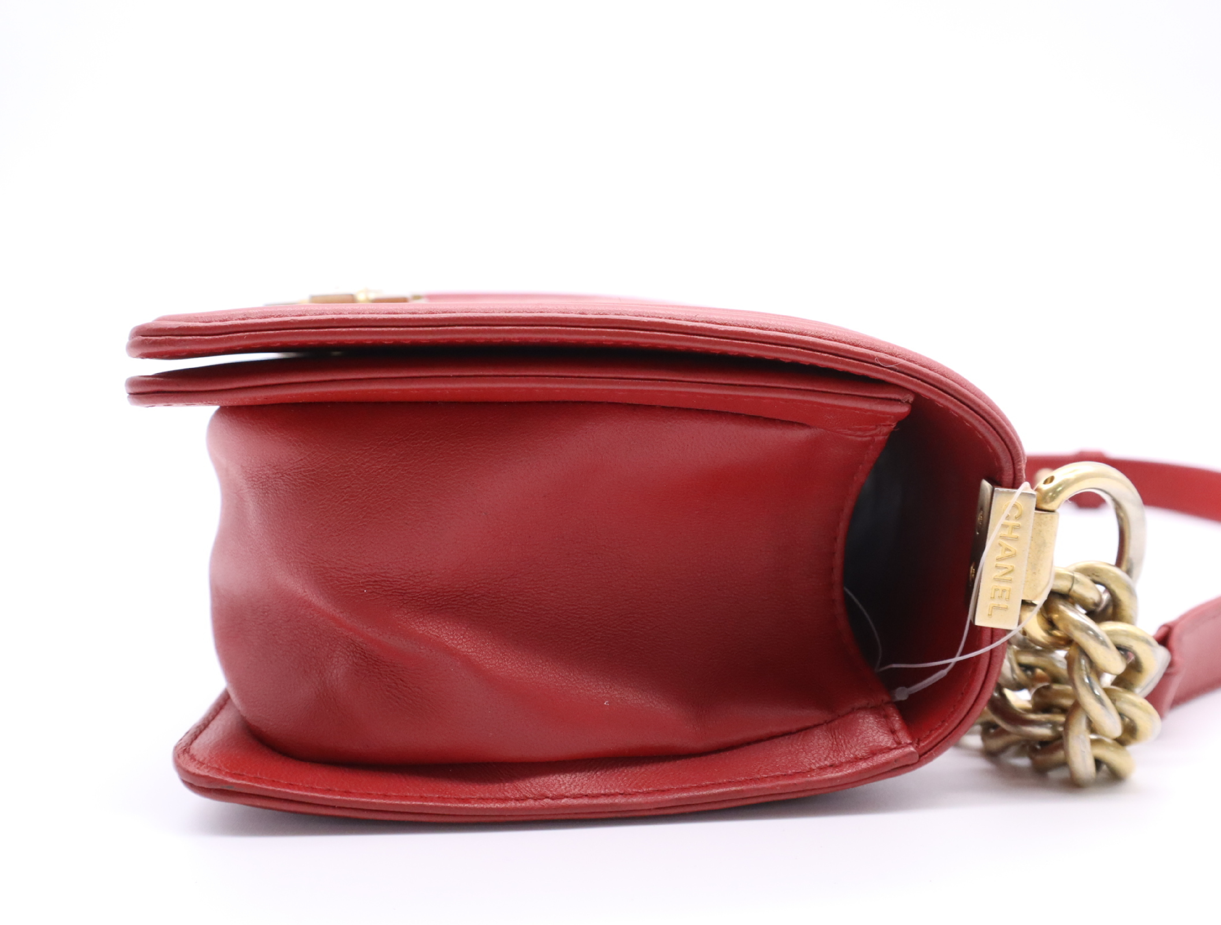 Leather Boy Chanel Chain Shoulder Bag, Red, Gold Hardware, with Seal, 24558034 Shoulder Bag — view 5