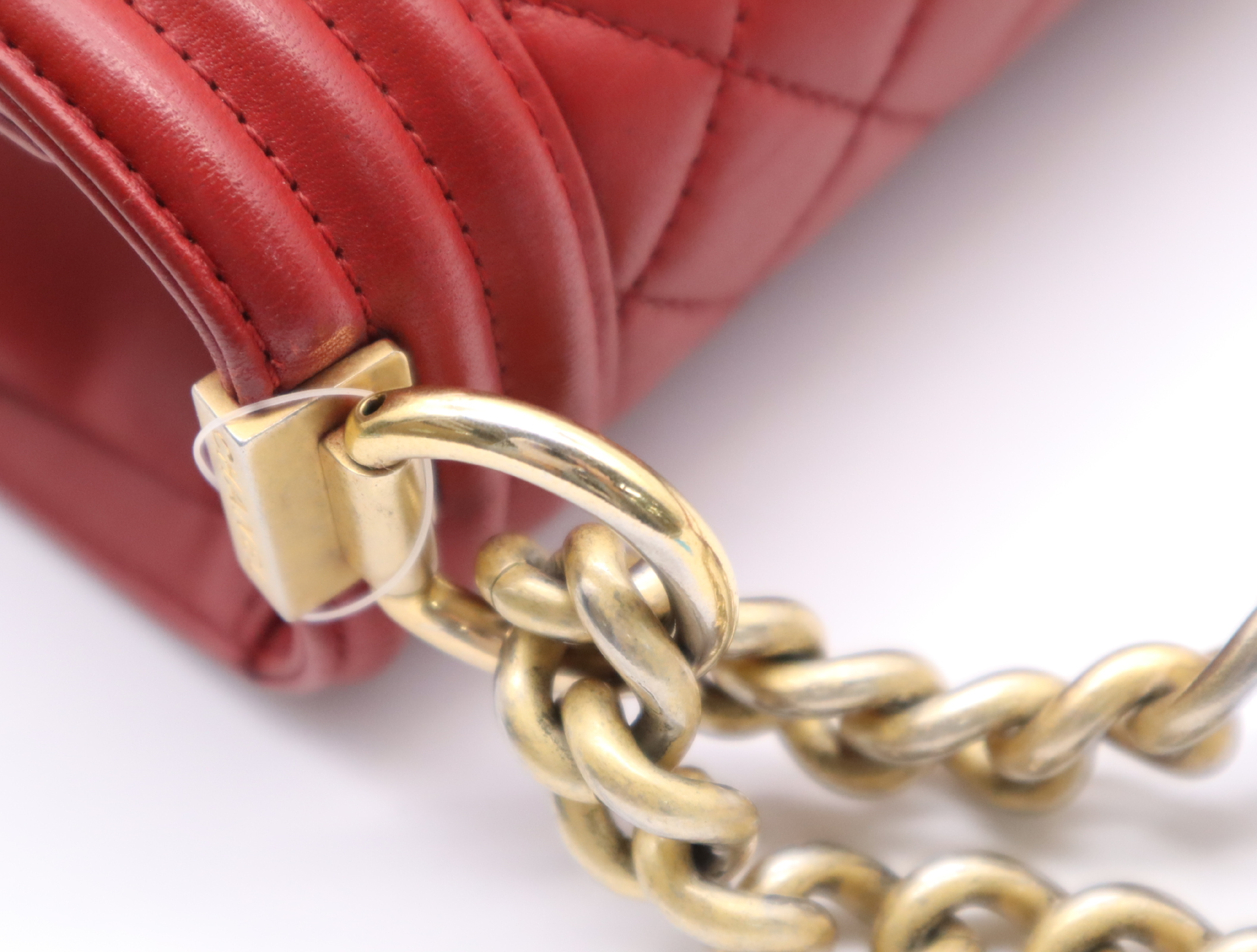 Leather Boy Chanel Chain Shoulder Bag, Red, Gold Hardware, with Seal, 24558034 Shoulder Bag — view 8