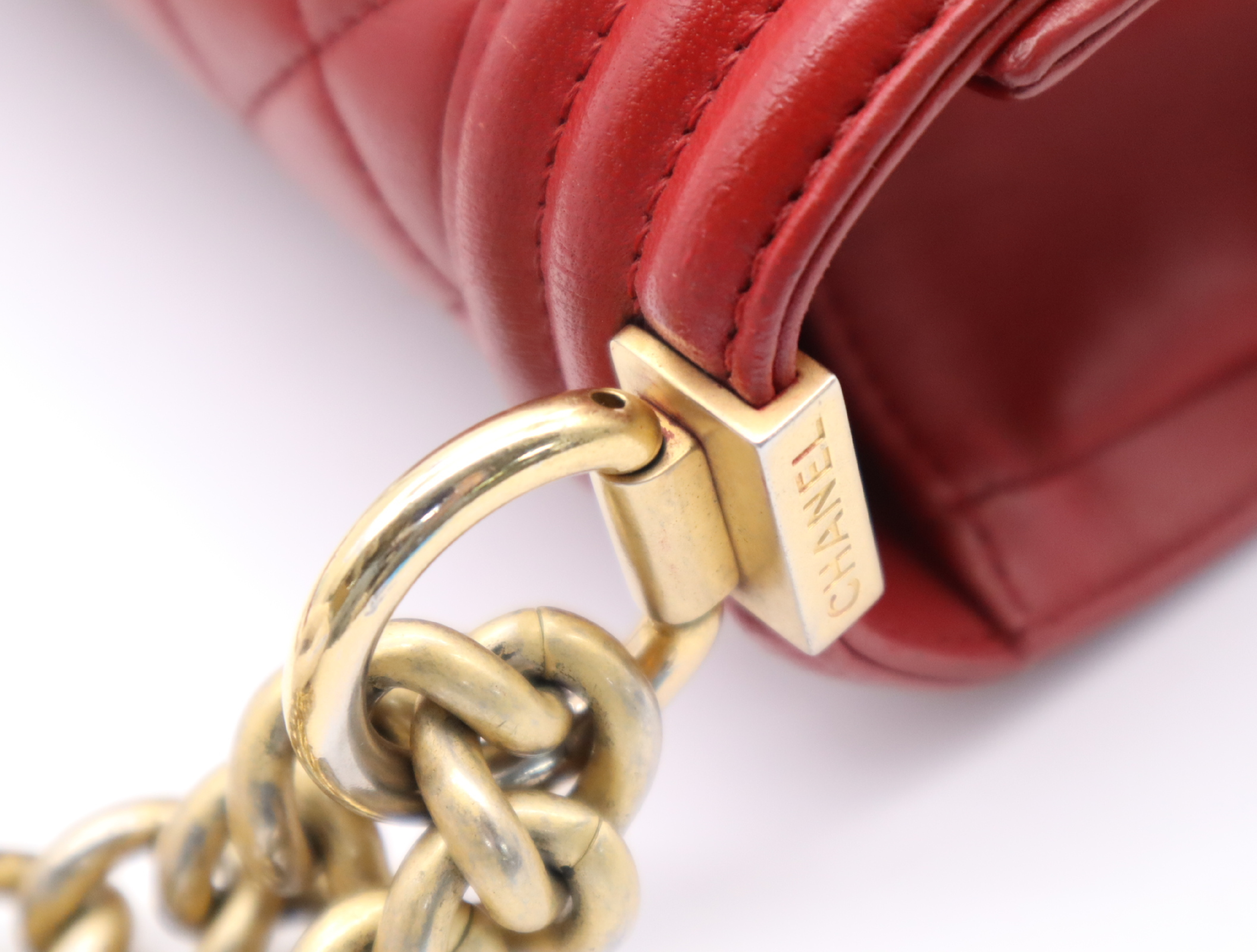 Leather Boy Chanel Chain Shoulder Bag, Red, Gold Hardware, with Seal, 24558034 Shoulder Bag — view 9