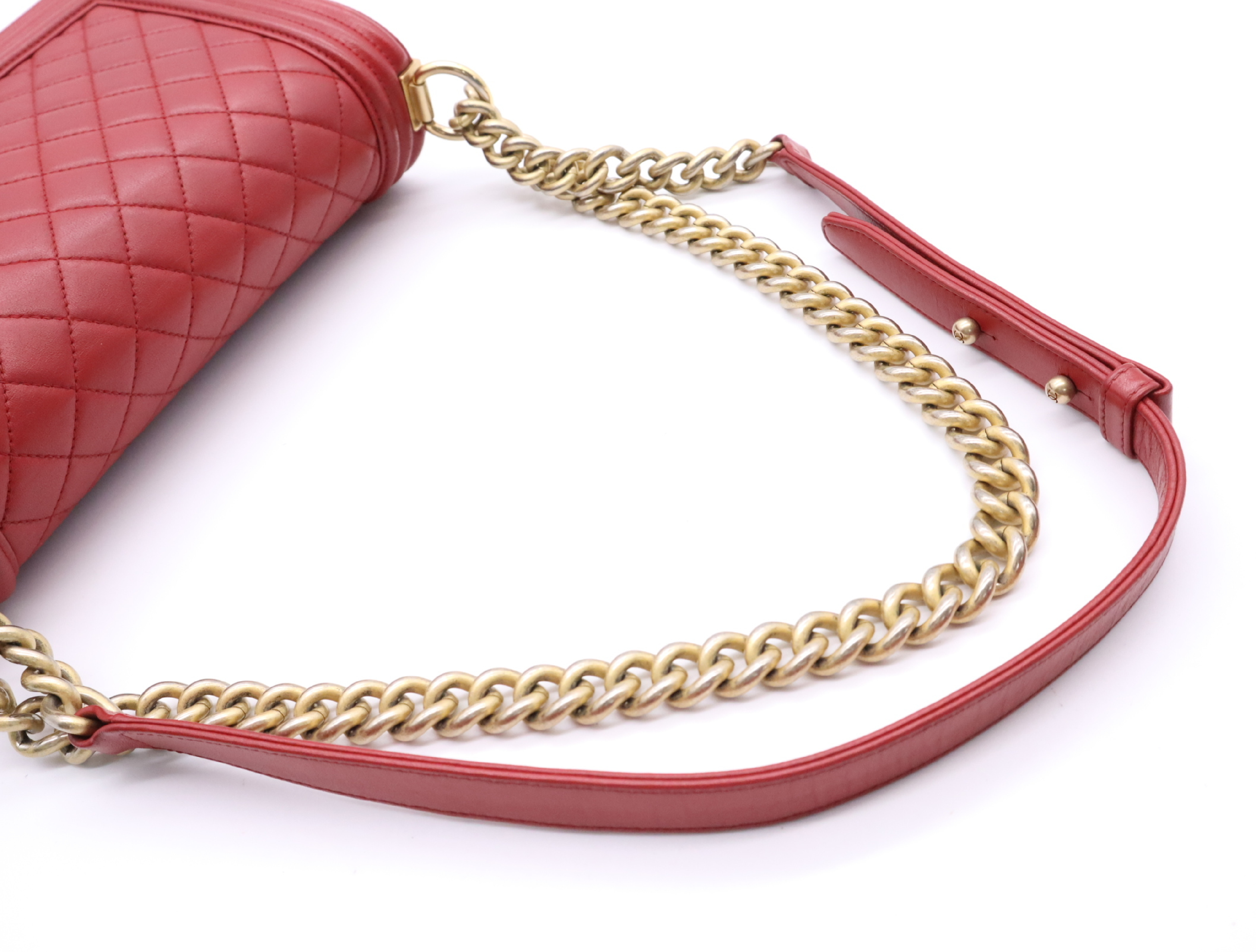 Leather Boy Chanel Chain Shoulder Bag, Red, Gold Hardware, with Seal, 24558034 Shoulder Bag — view 10