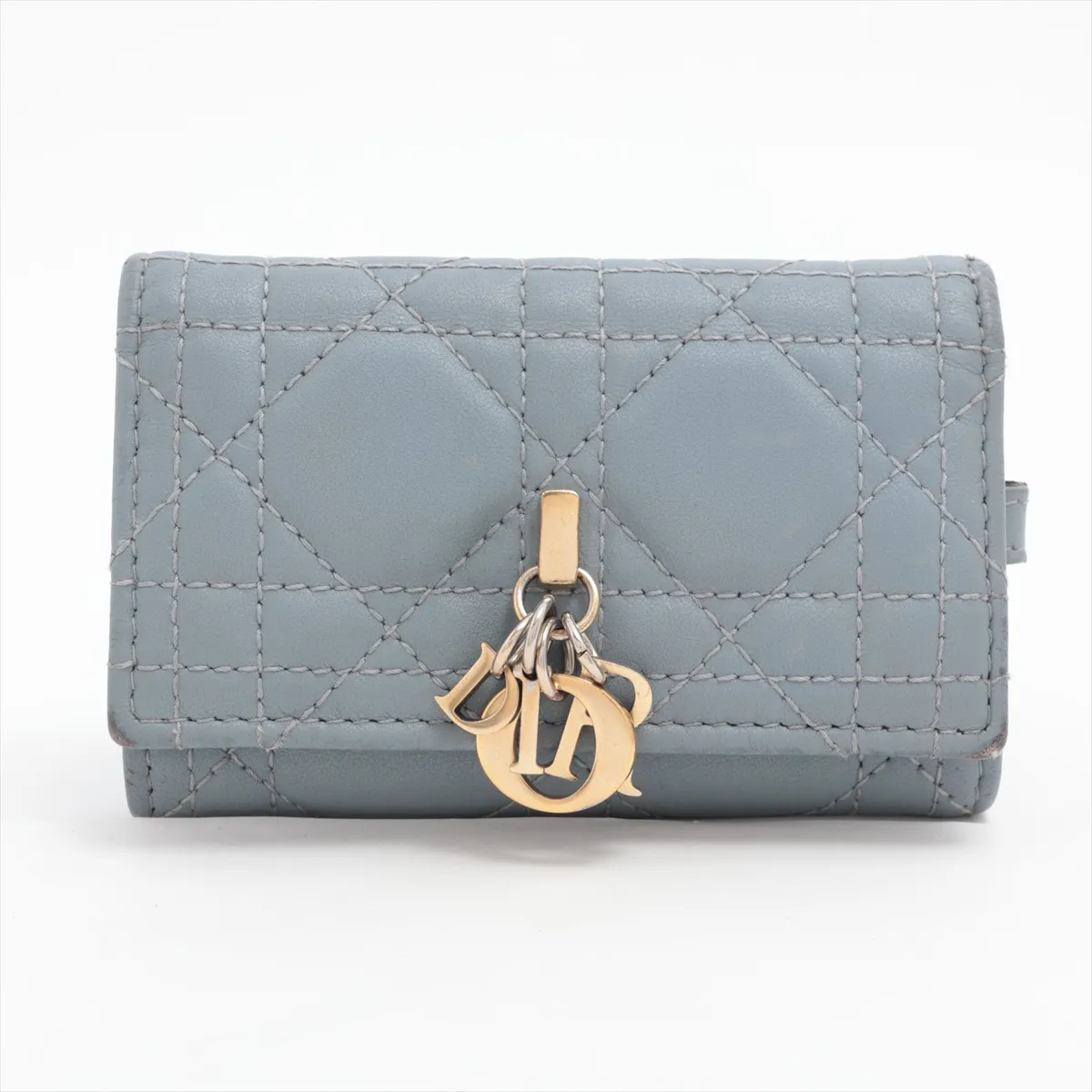 Lady Dior Cannage Leather Key Case Blue