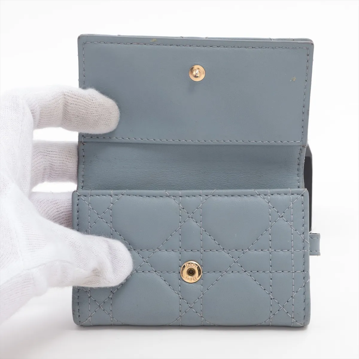 Lady Dior Cannage Leather Key Case Blue — view 3
