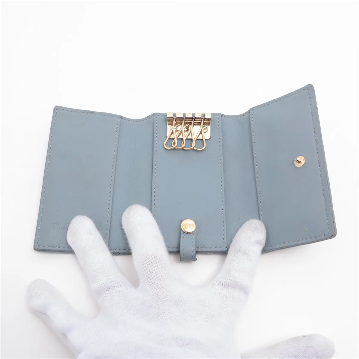Lady Dior Cannage Leather Key Case Blue — view 4