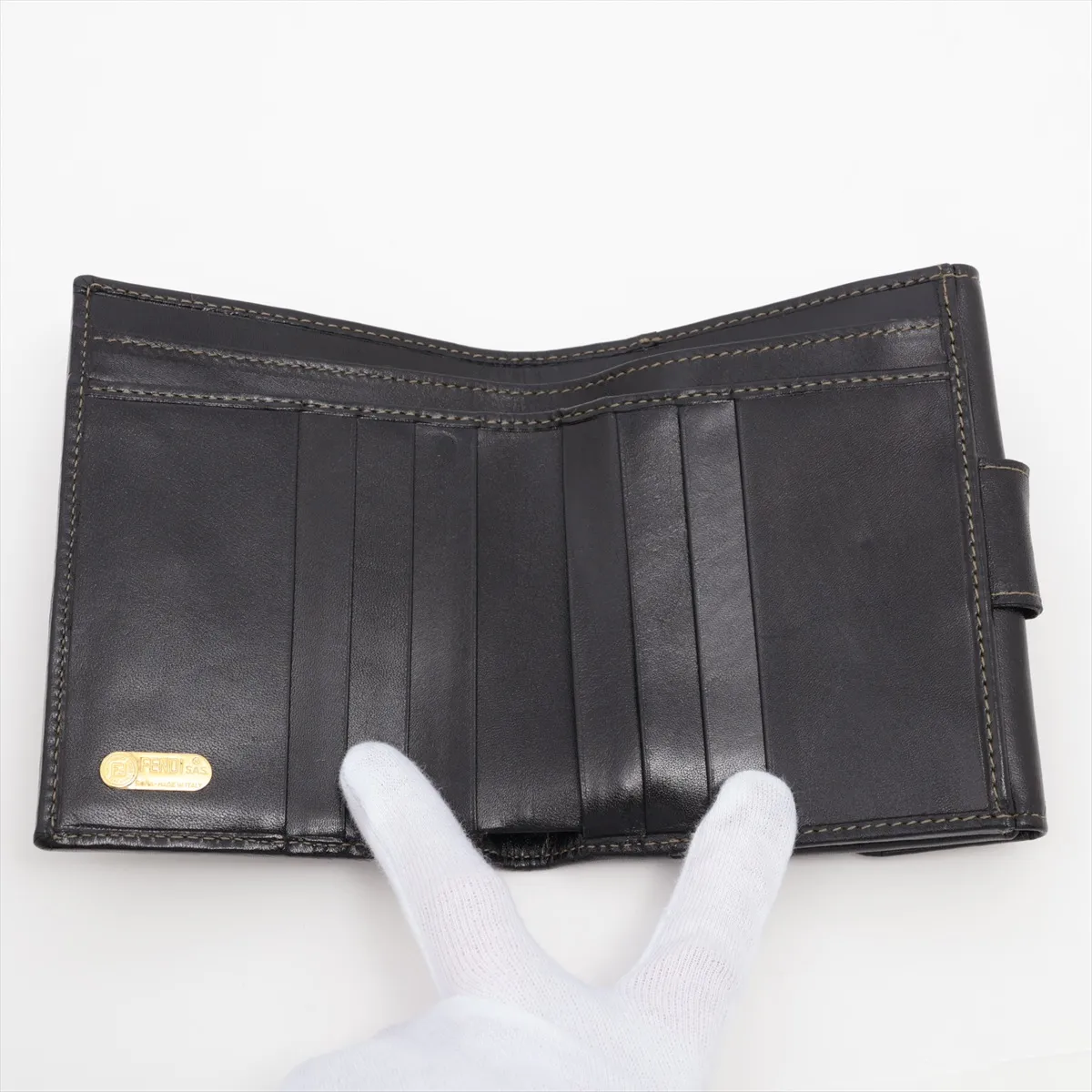 FF Zucca Canvas x Leather Compact Wallet Brown x Black 2251-12671-079 — view 3