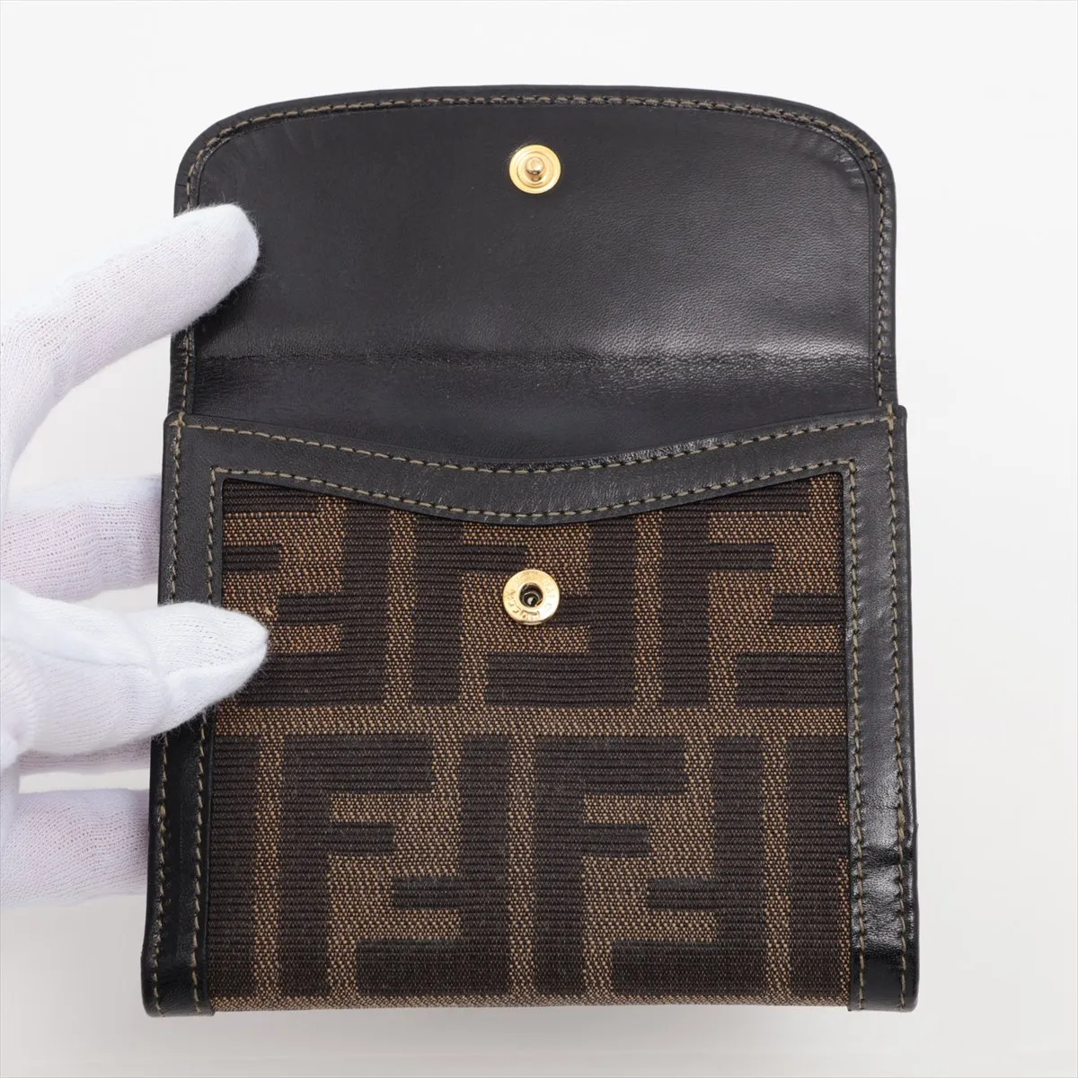 FF Zucca Canvas x Leather Compact Wallet Brown x Black 2251-12671-079 — view 4
