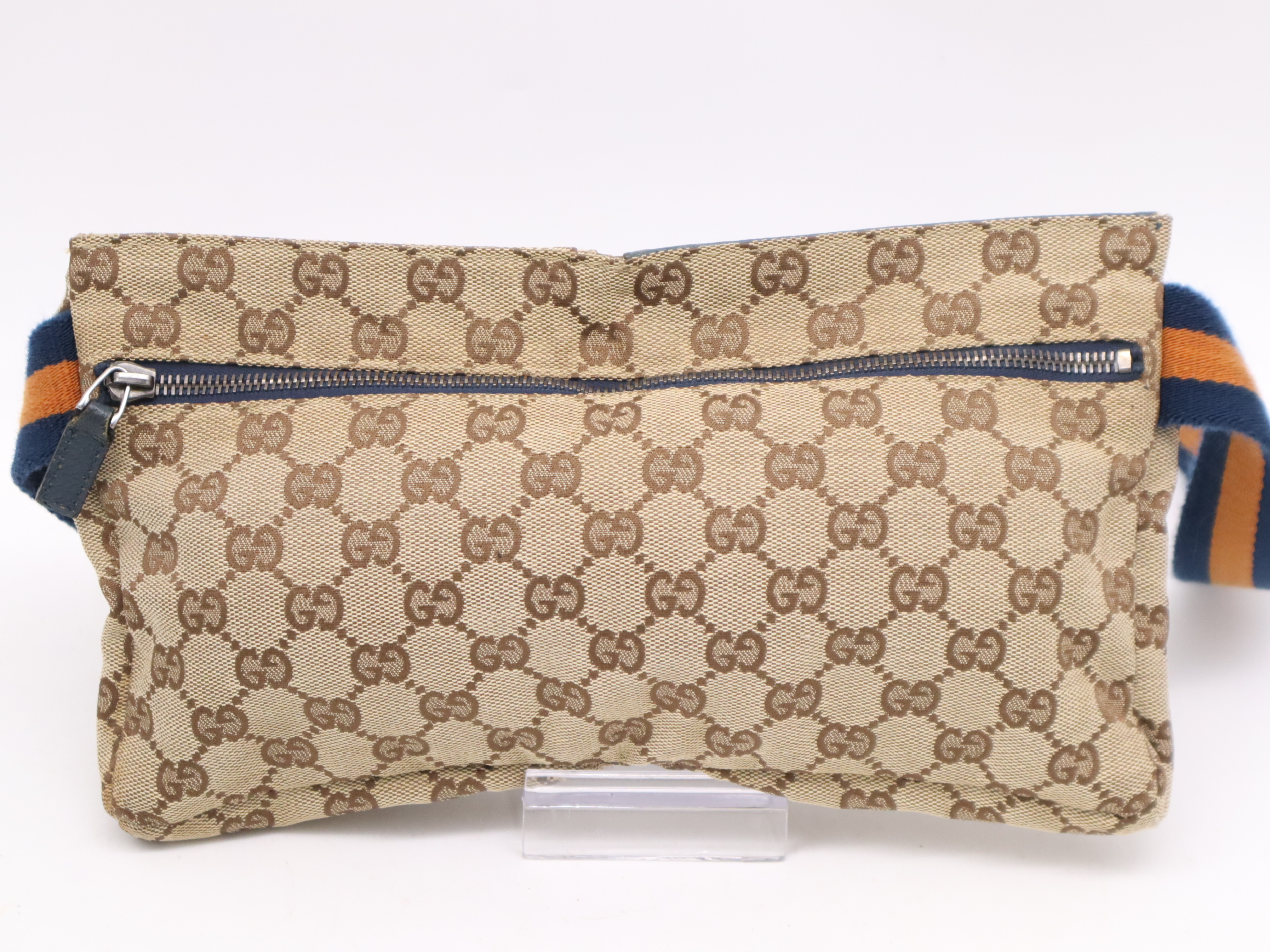 28566 Canvas x Leather GG Canvas Body Bag Beige Brown Blue Orange SV Hardware Waist Bag — view 2