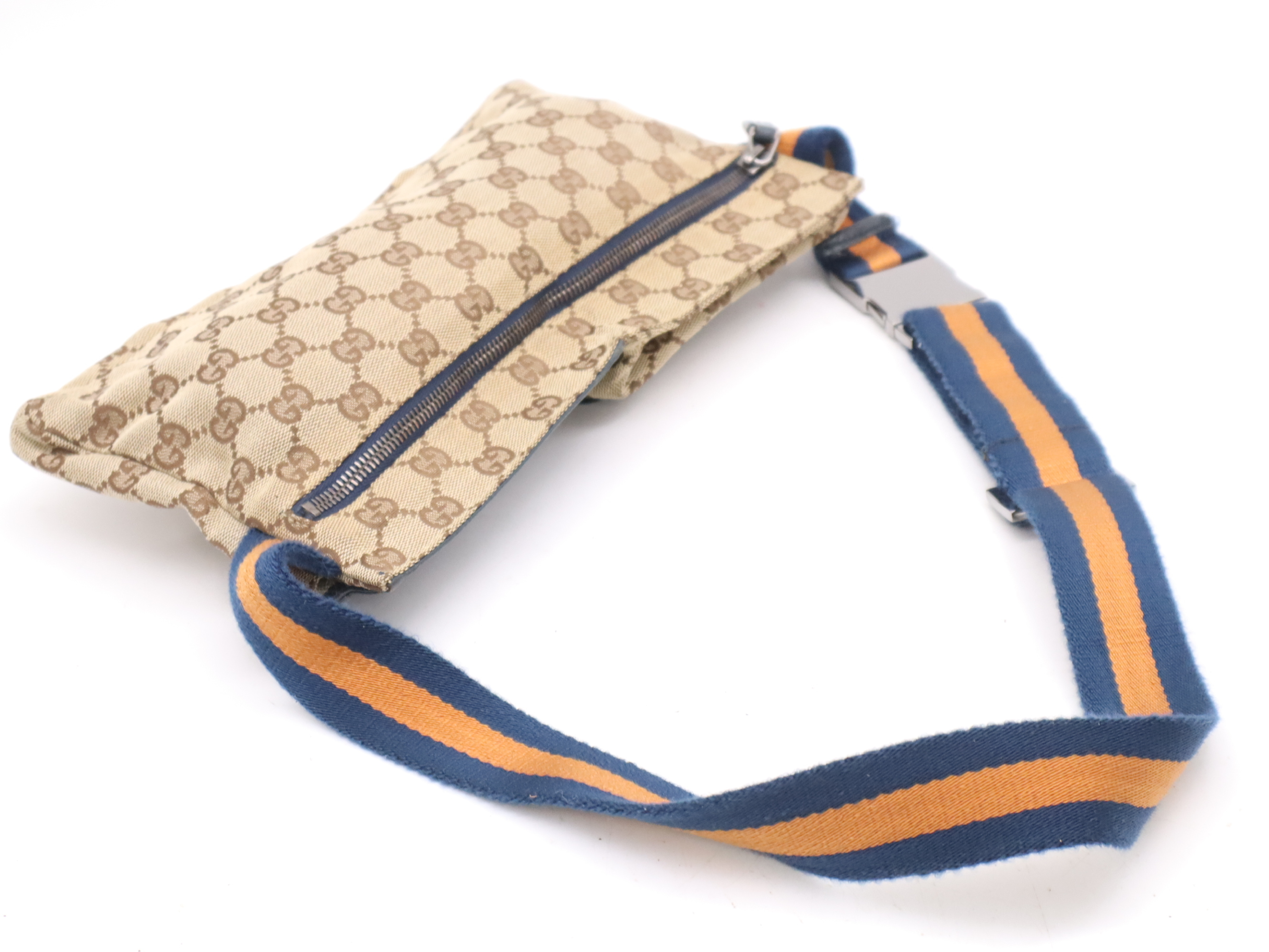 28566 Canvas x Leather GG Canvas Body Bag Beige Brown Blue Orange SV Hardware Waist Bag — view 6
