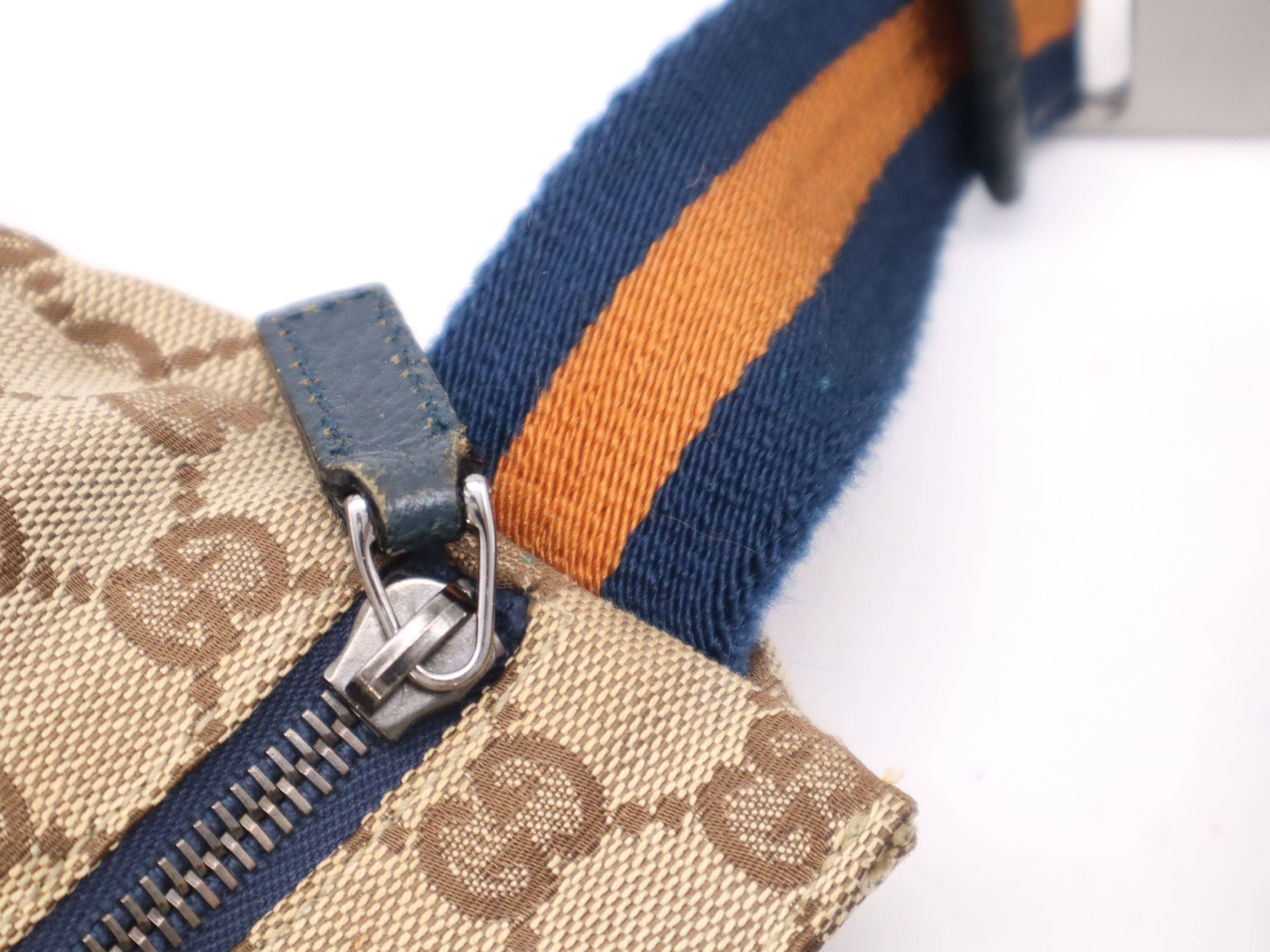 28566 Canvas x Leather GG Canvas Body Bag Beige Brown Blue Orange SV Hardware Waist Bag — view 8