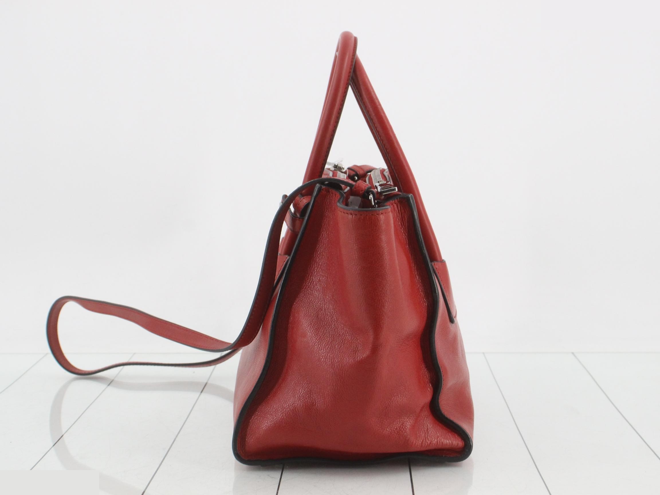 Leather 2-Way Handbag, Red, ST — view 3