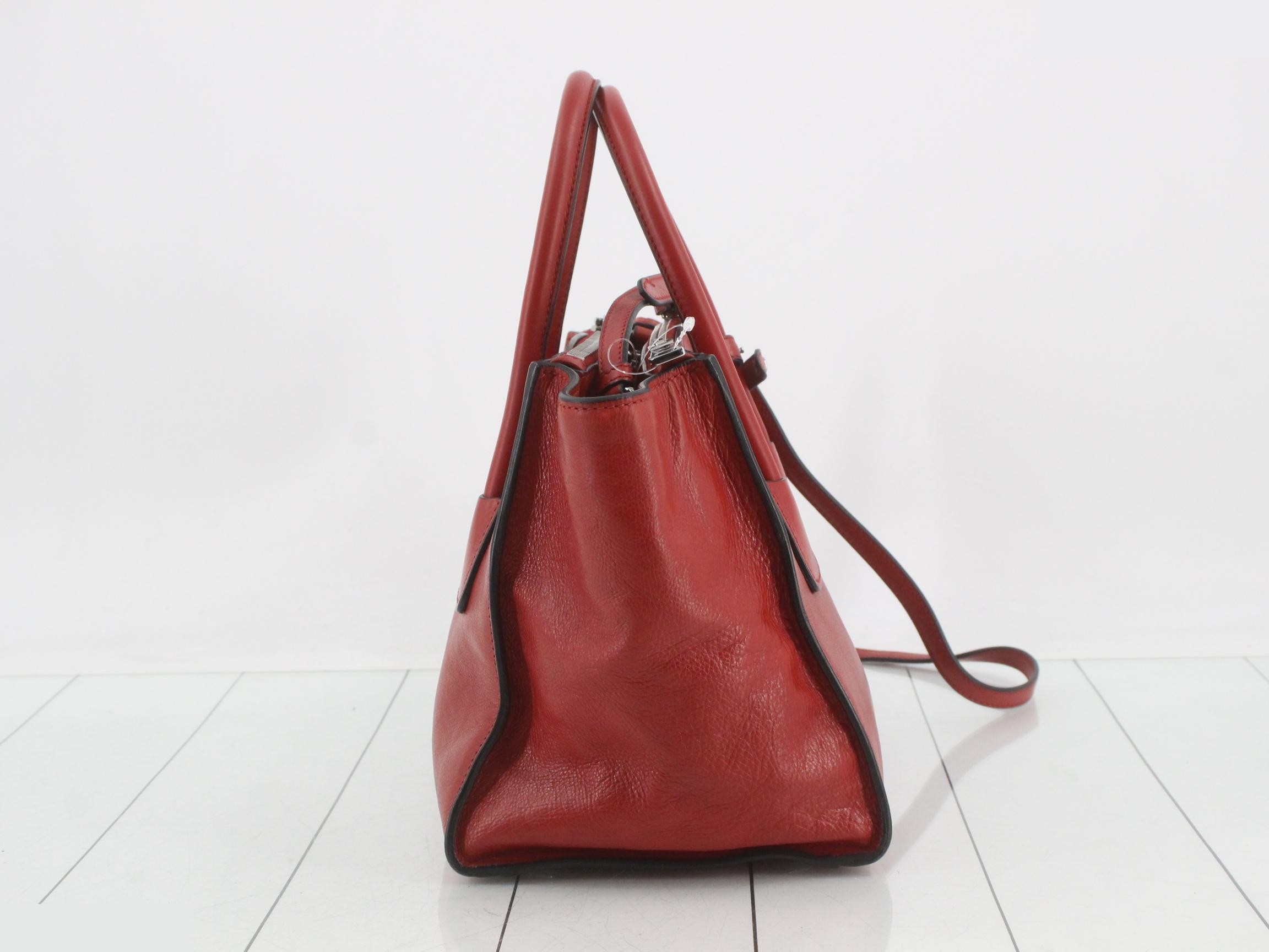 Leather 2-Way Handbag, Red, ST — view 4