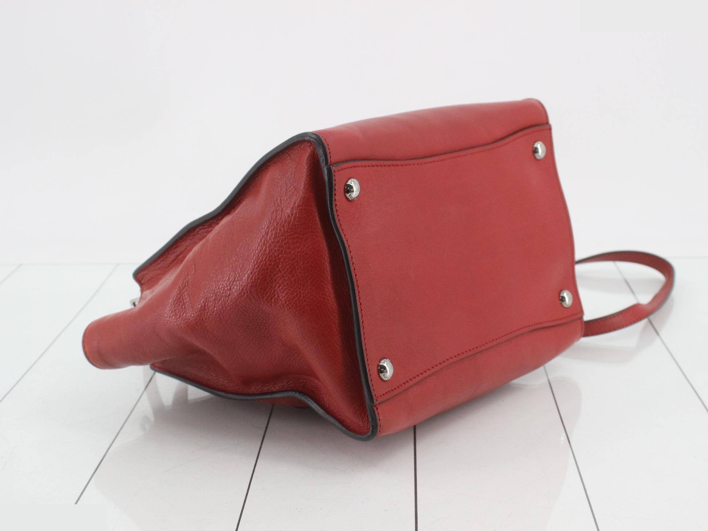 Leather 2-Way Handbag, Red, ST — view 5