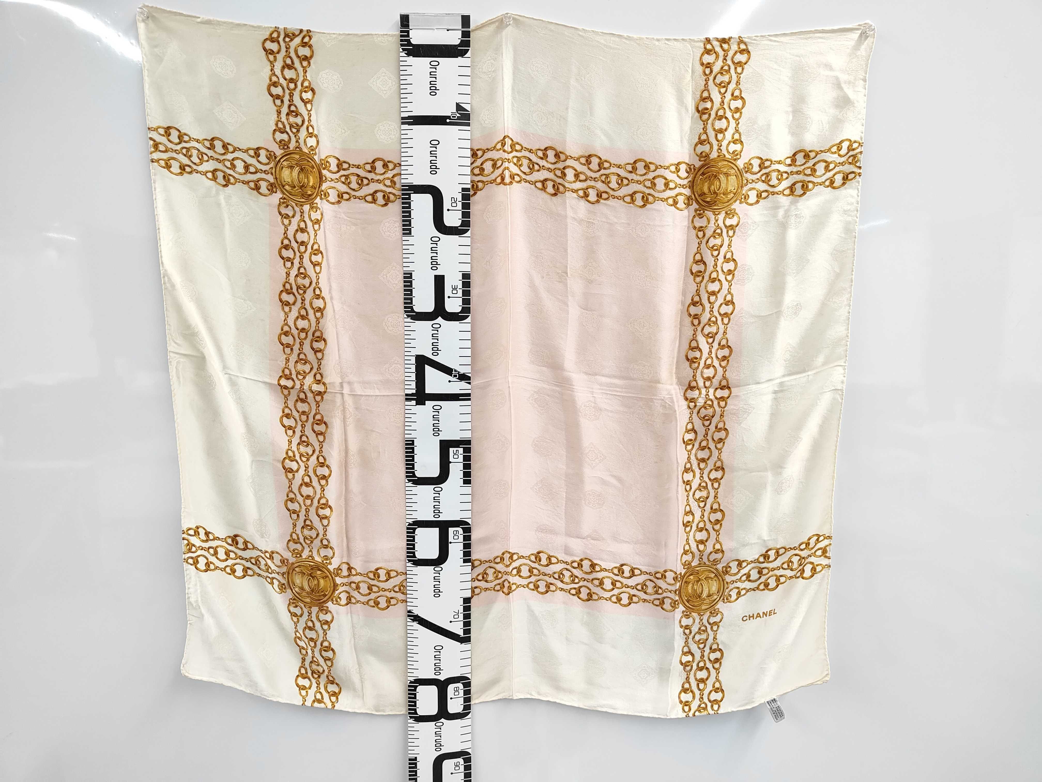 Coco Mark Chain Pattern Scarf, Silk, Pink Gold, Other Accessories — view 2