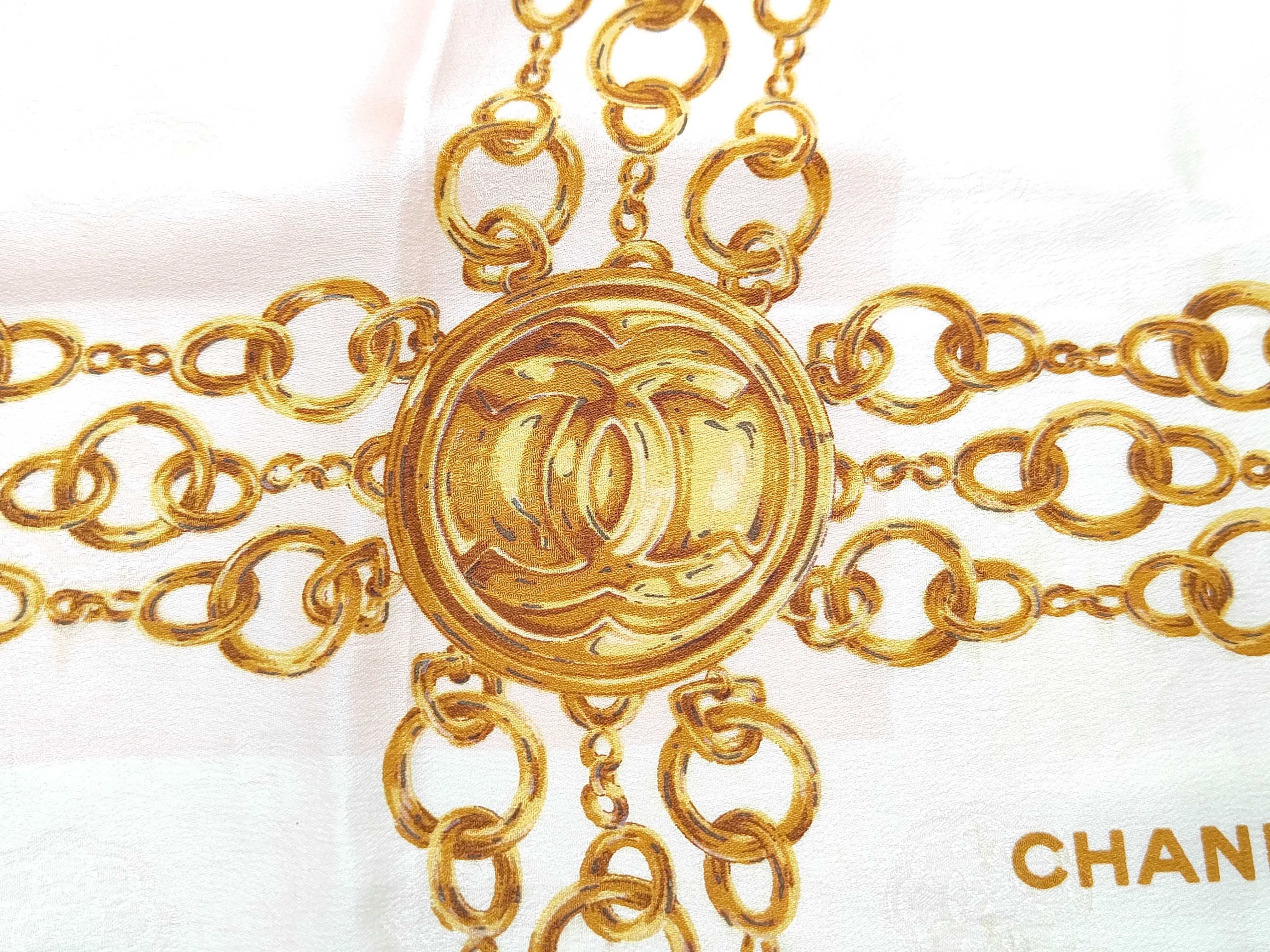 Coco Mark Chain Pattern Scarf, Silk, Pink Gold, Other Accessories — view 8