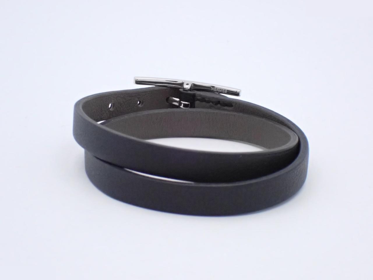 Leather bracelet, "Api 3," black, approximately 36cm in length. — view 2