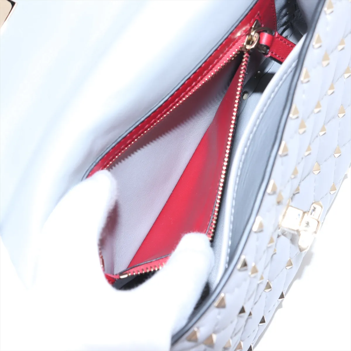Rockstud Leather 2WAY Handbag Gray — view 10