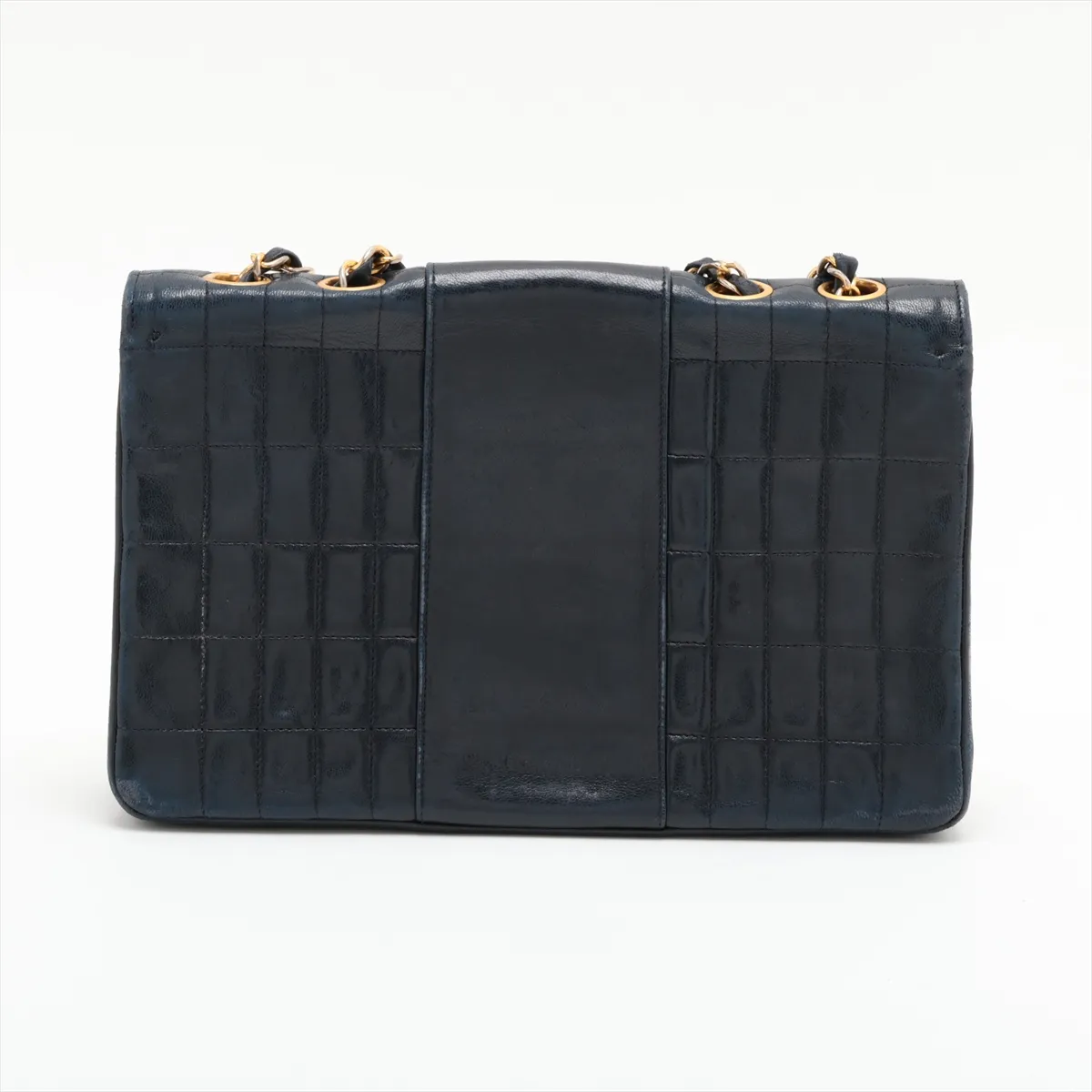 Chocolate Bar Lambskin Single Flap Double Chain Bag, Black with Gold Hardware — view 2