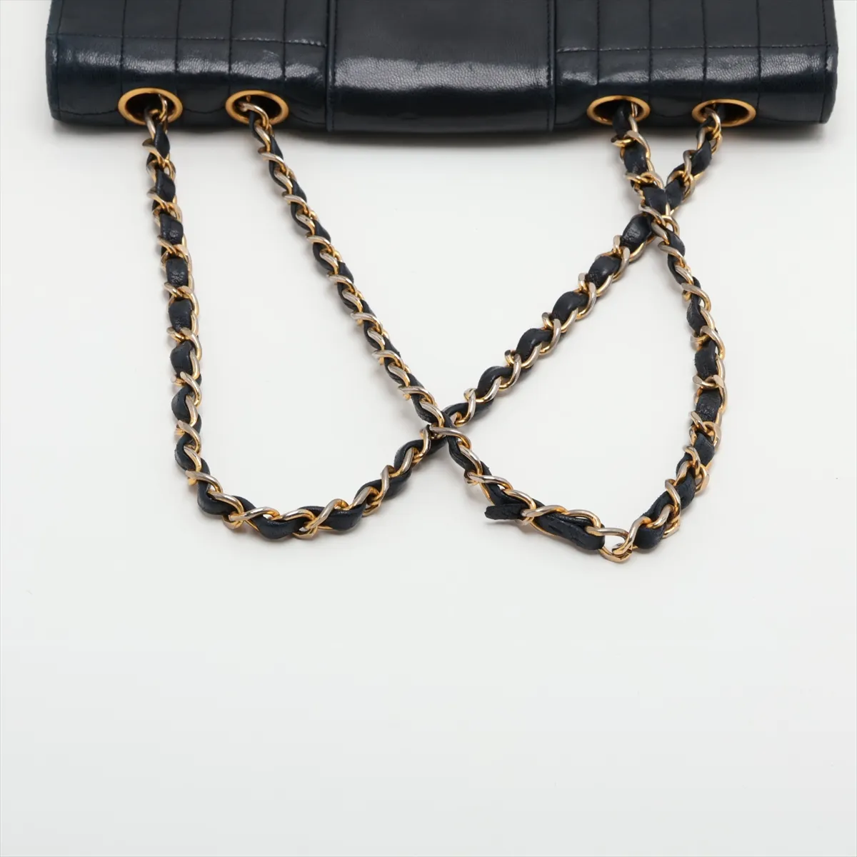 Chocolate Bar Lambskin Single Flap Double Chain Bag, Black with Gold Hardware — view 5