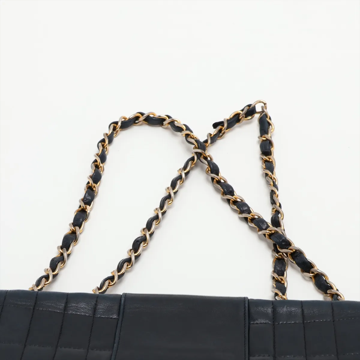 Chocolate Bar Lambskin Single Flap Double Chain Bag, Black with Gold Hardware — view 6