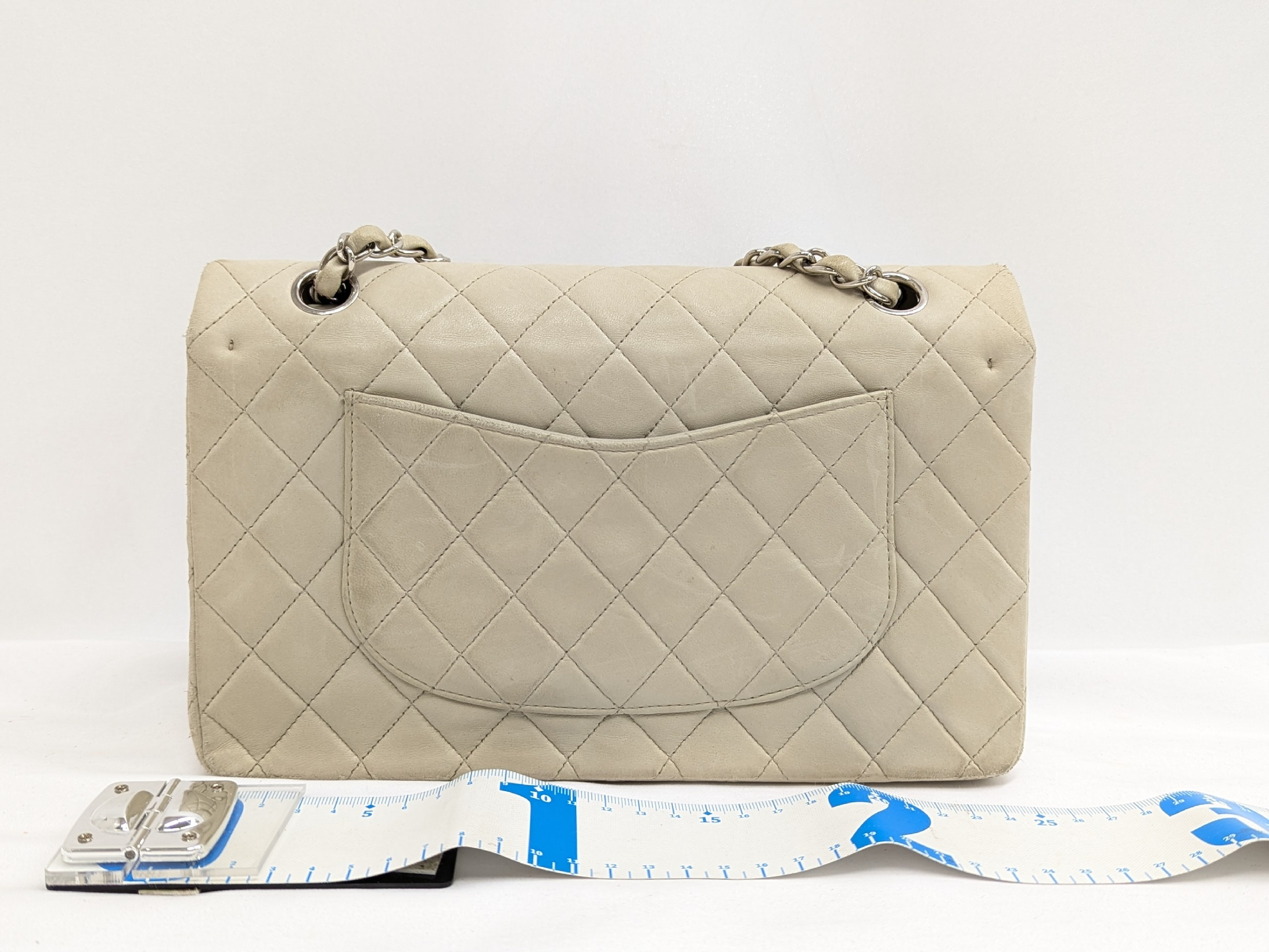 Lambskin Double Flap Shoulder Bag, Size 25, Gray, Series 5 — view 2