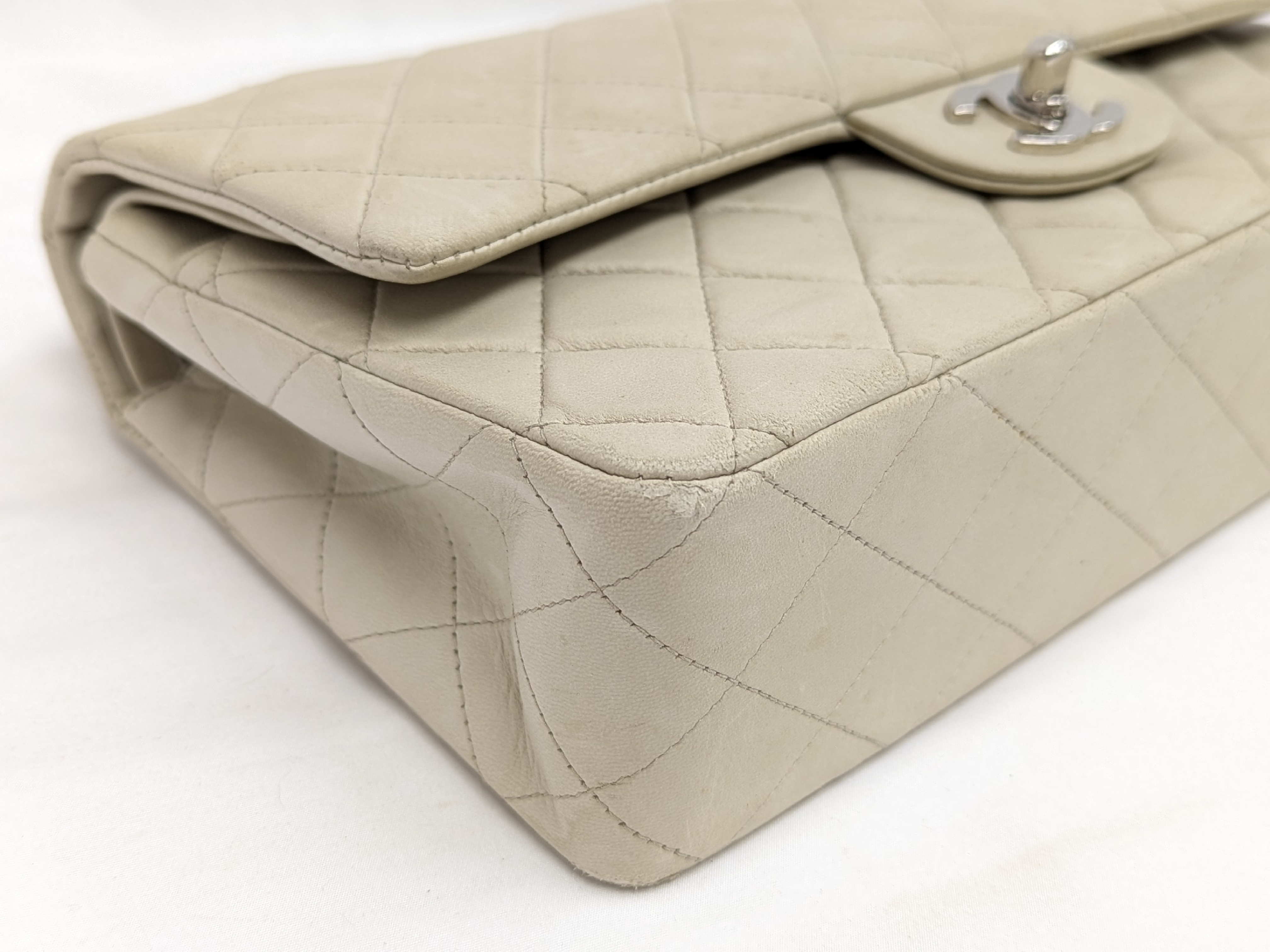 Lambskin Double Flap Shoulder Bag, Size 25, Gray, Series 5 — view 3