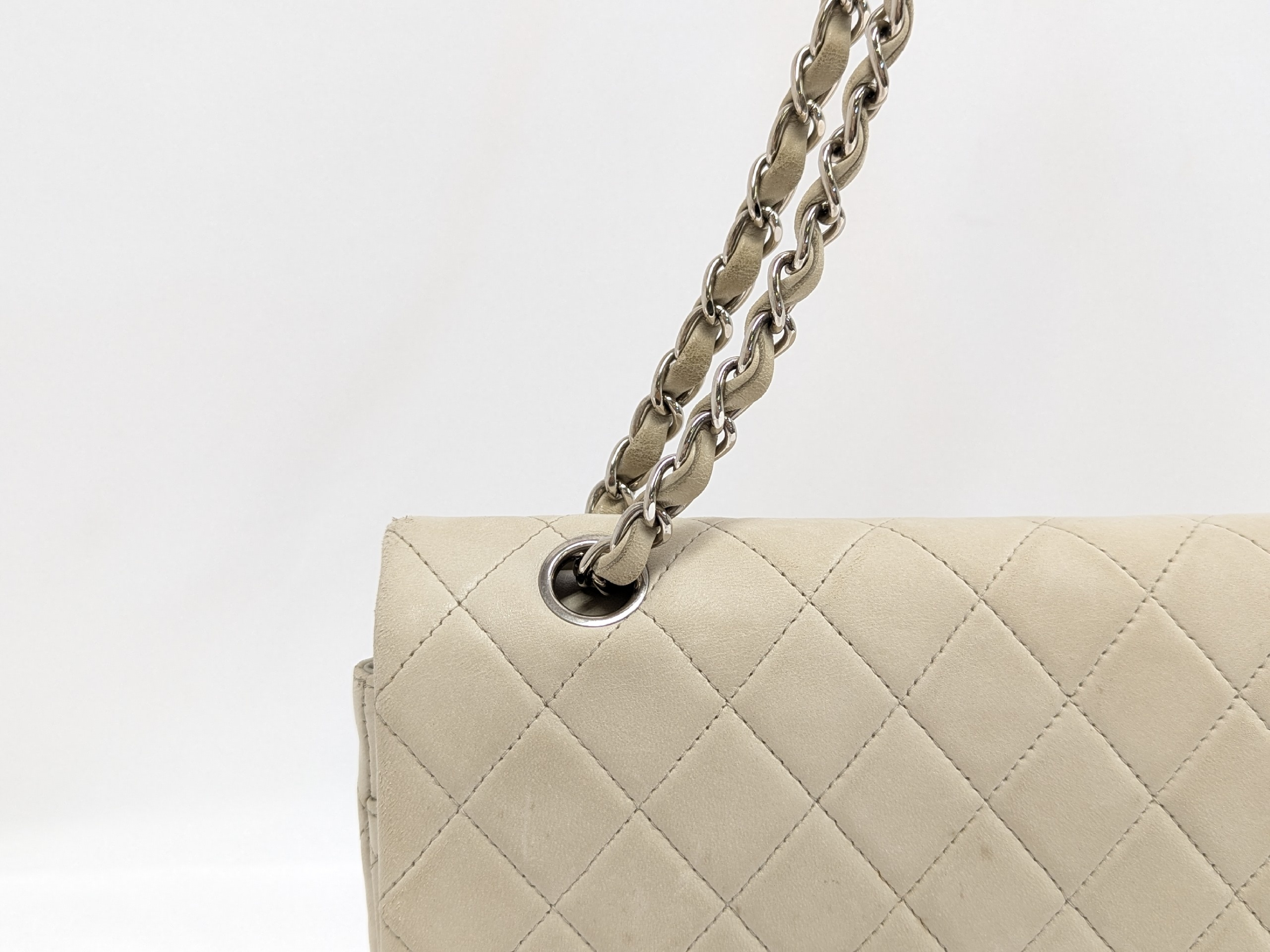 Lambskin Double Flap Shoulder Bag, Size 25, Gray, Series 5 — view 8