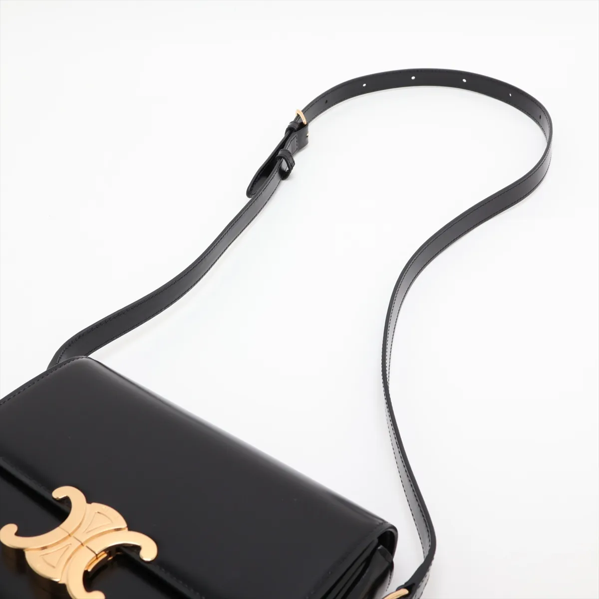 Triomphe Teen Leather Shoulder Bag, Black — view 5