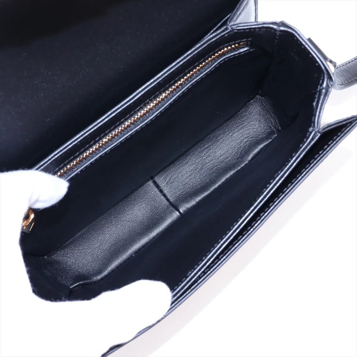 Triomphe Teen Leather Shoulder Bag, Black — view 6