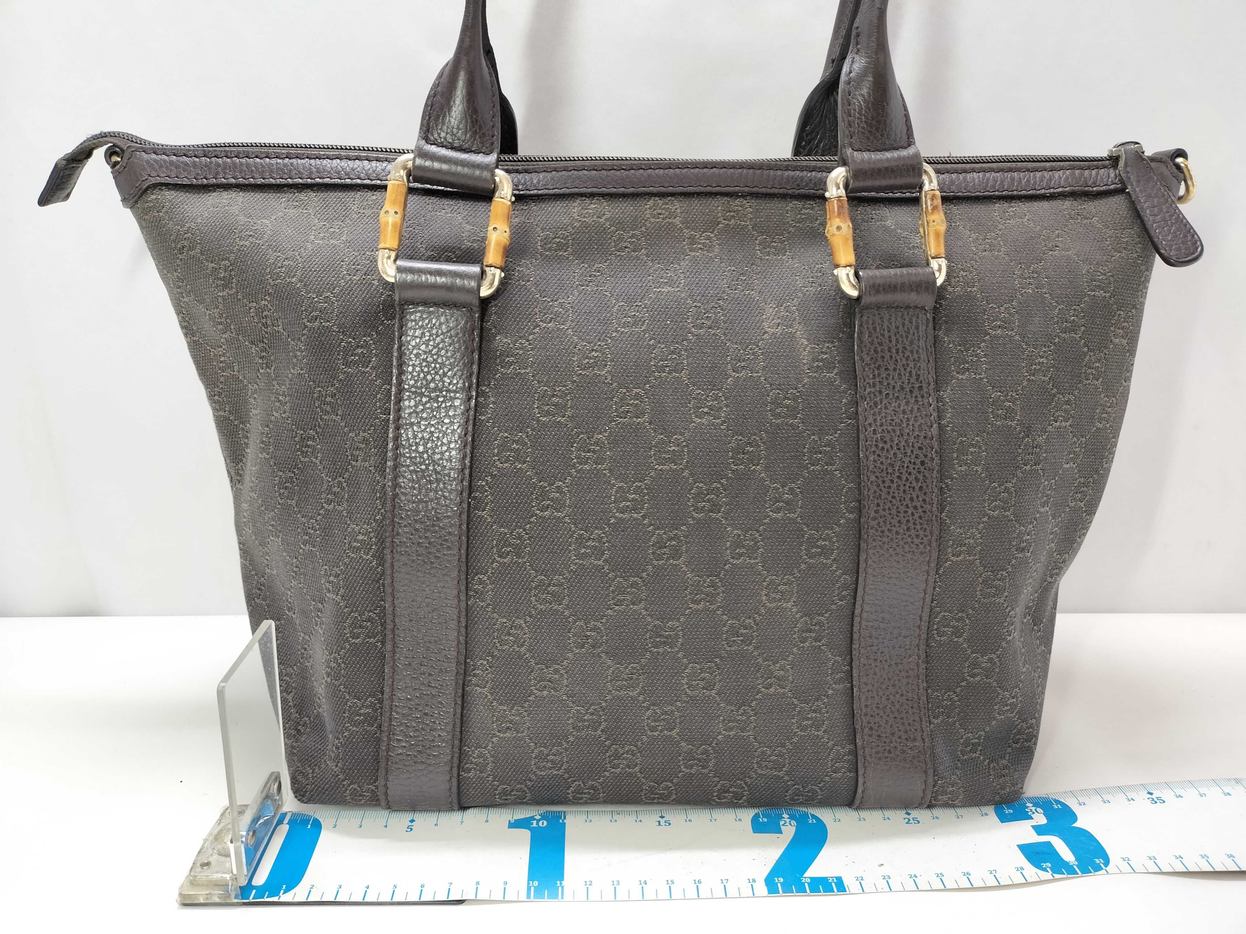 Bamboo Black Leather GG Monogram Bamboo Handle Bag Tote Bag — view 2