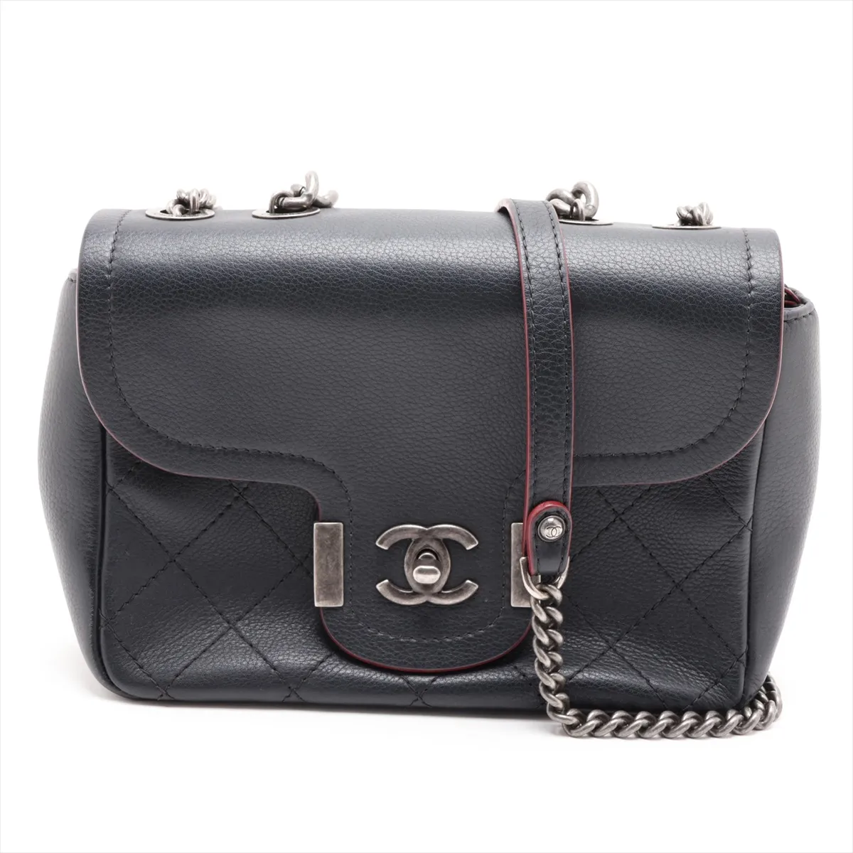 Matelassé Leather Single Flap Double Chain Bag, Black with Gunmetal Hardware, 24930057, Serial Number 24