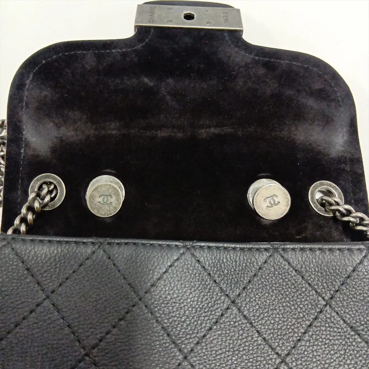 Matelassé Leather Single Flap Double Chain Bag, Black with Gunmetal Hardware, 24930057, Serial Number 24 — view 13