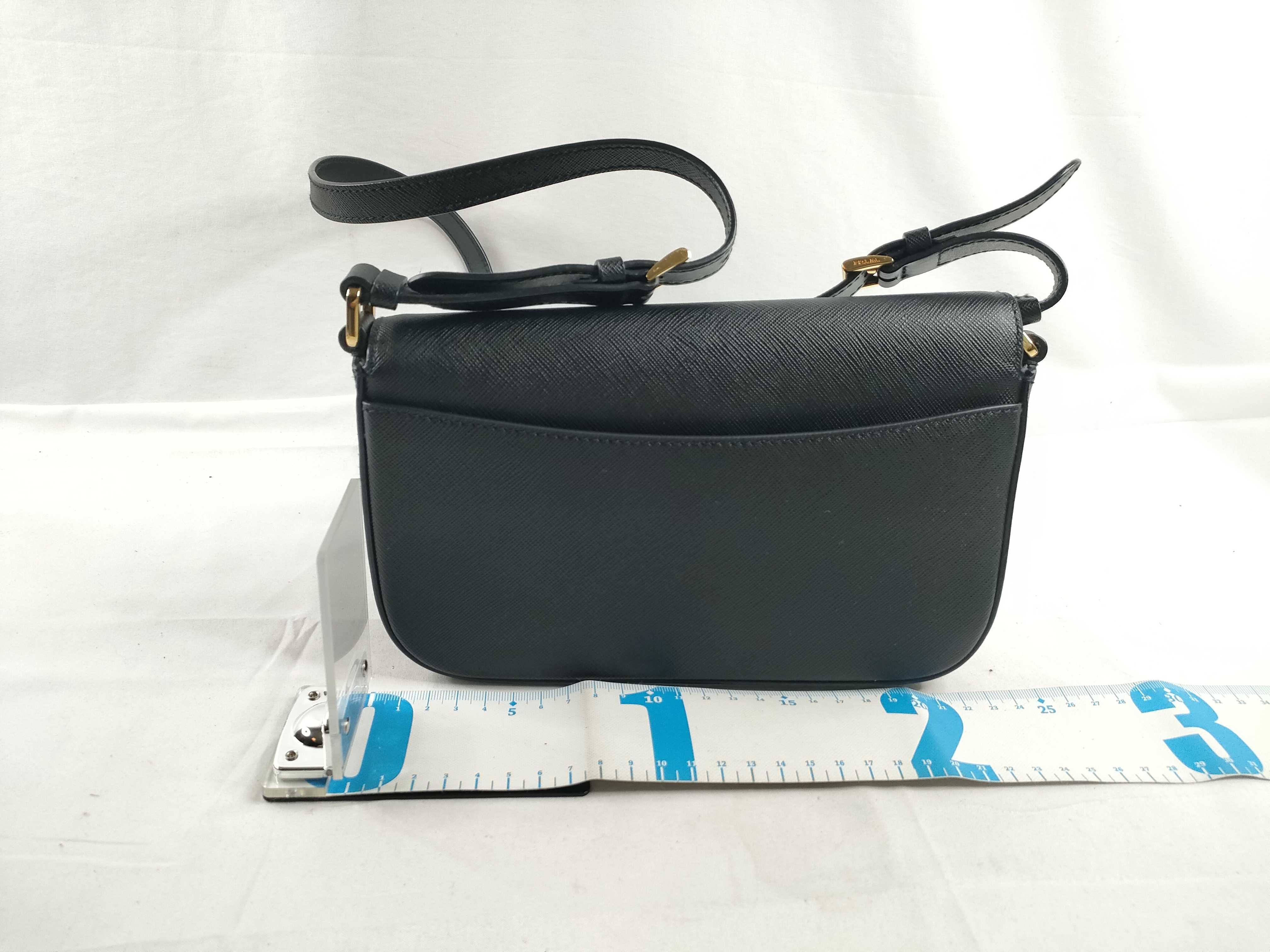 Saffiano Leather Shoulder Bag with Short Strap, Black, 1BD325 — view 2
