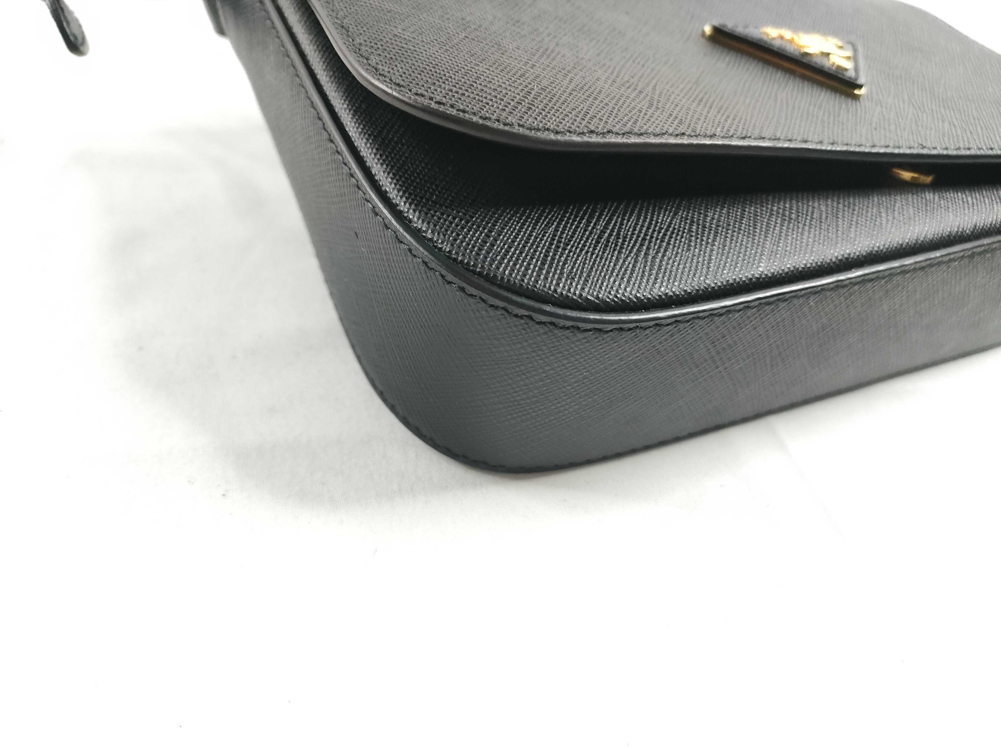 Saffiano Leather Shoulder Bag with Short Strap, Black, 1BD325 — view 3