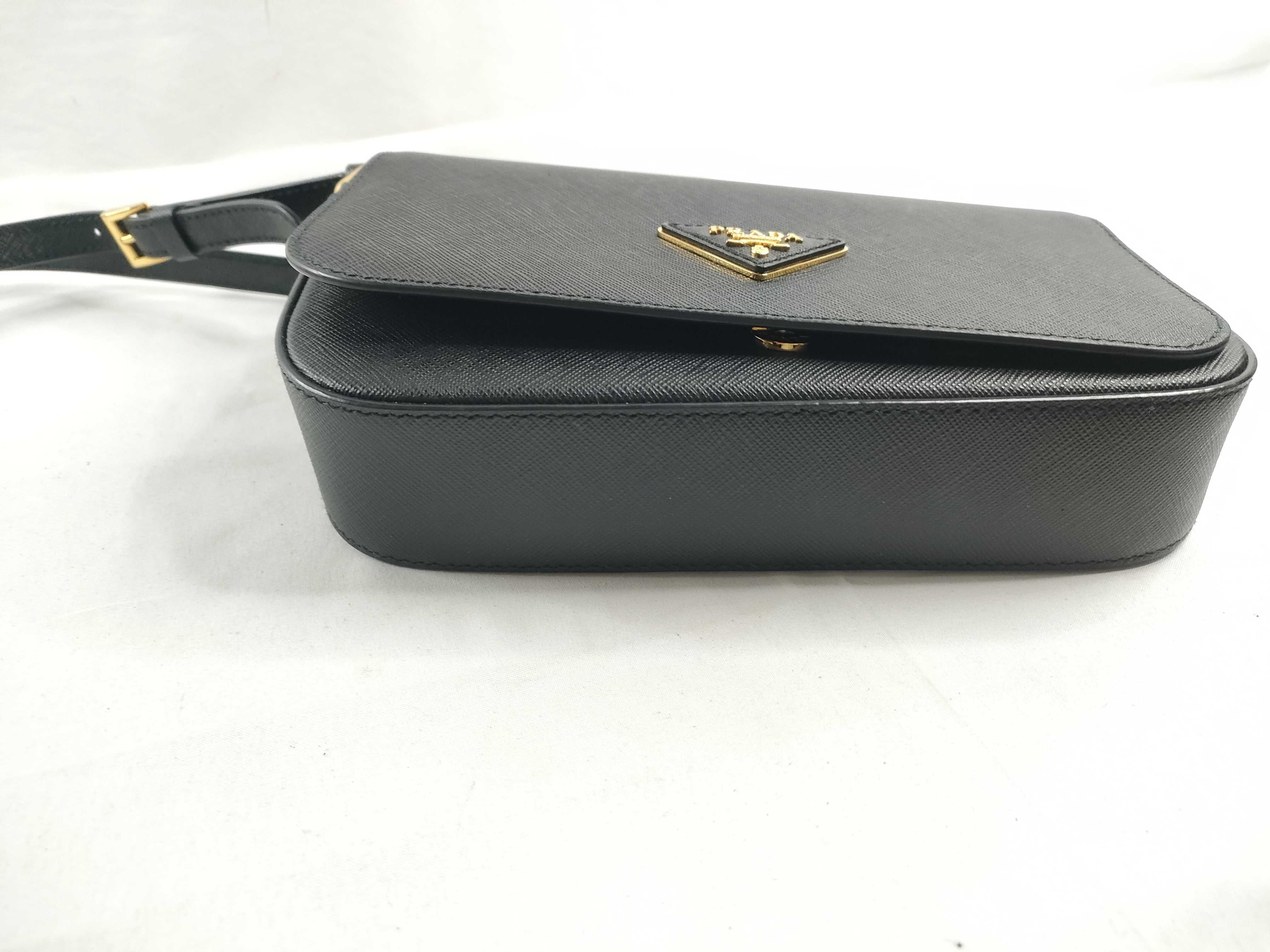 Saffiano Leather Shoulder Bag with Short Strap, Black, 1BD325 — view 4