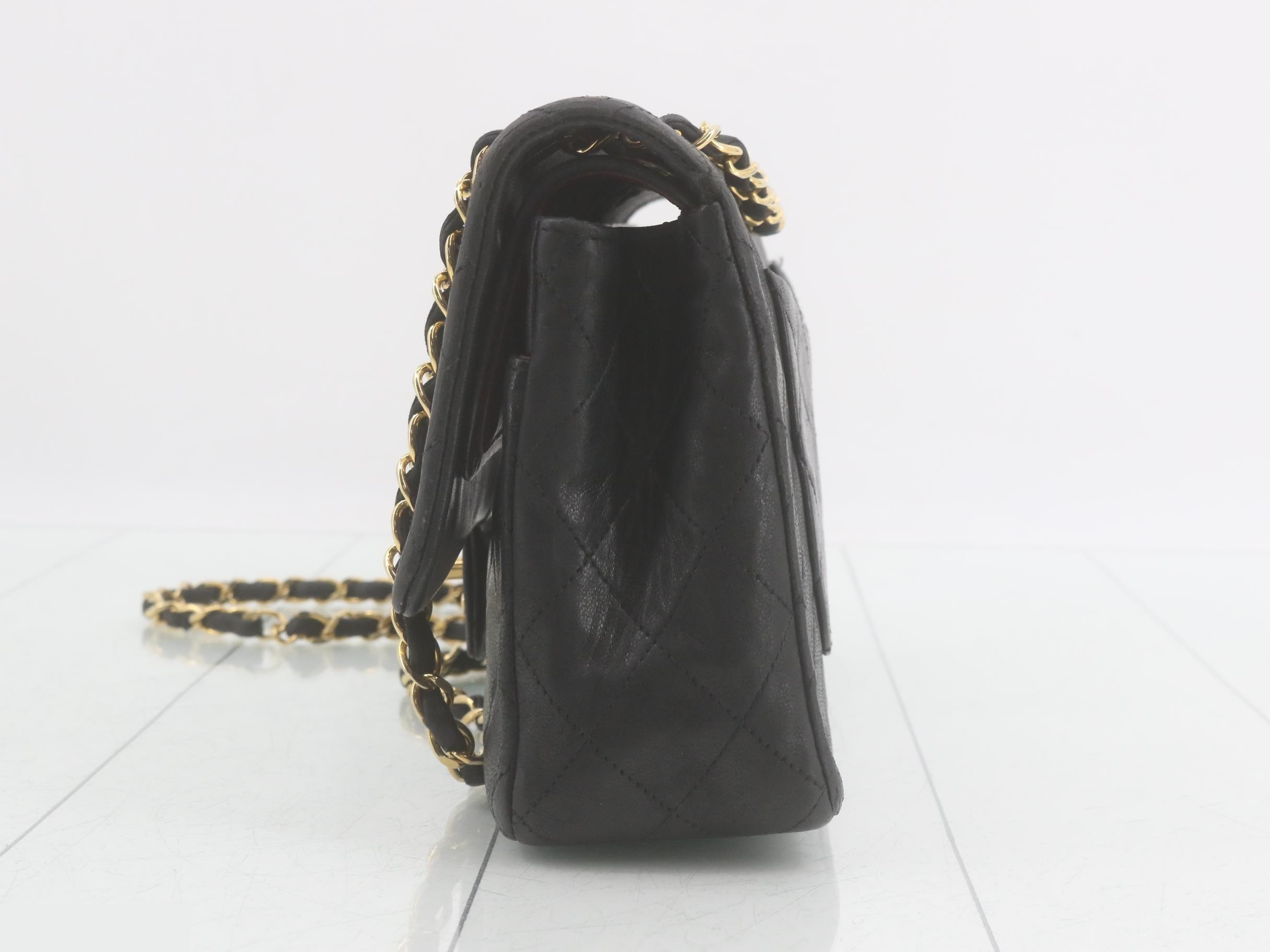 Matelassé Lambskin Double Flap Shoulder Bag, Black — view 3