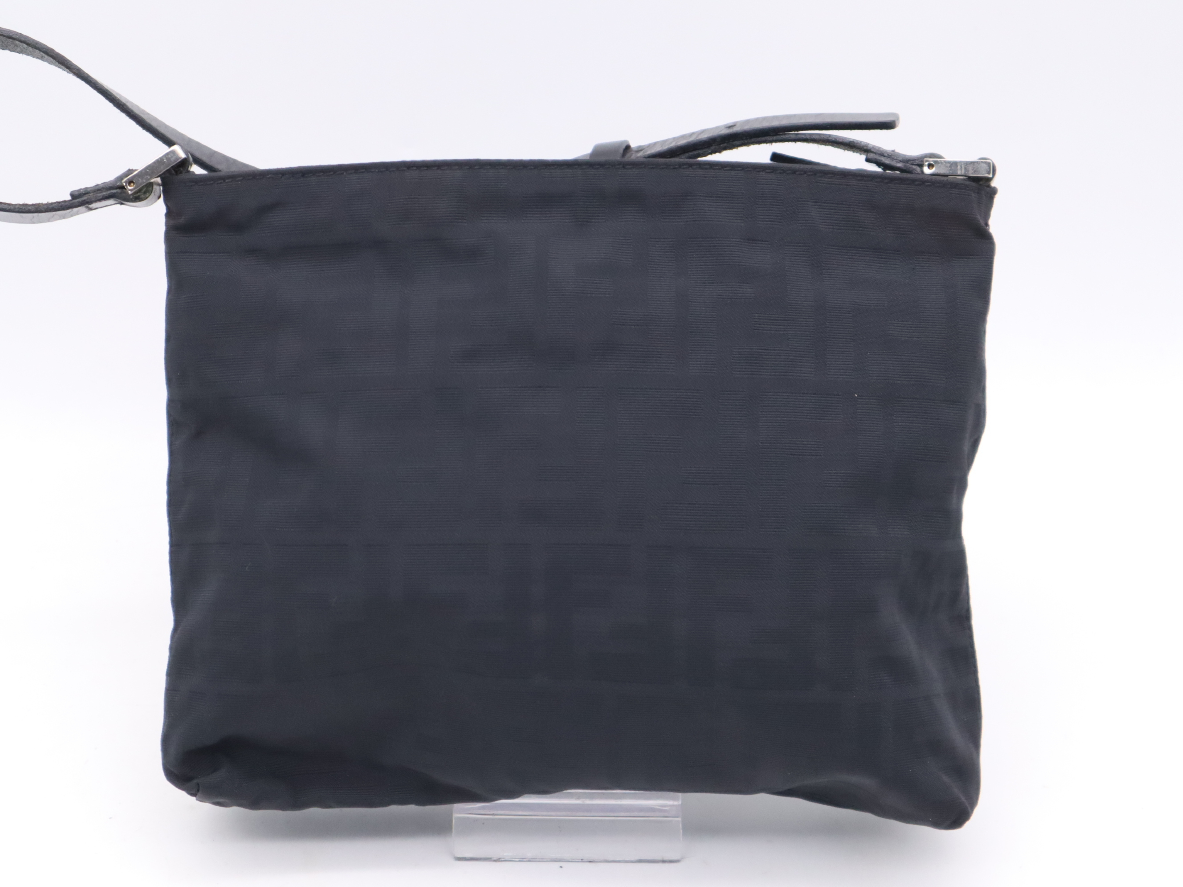 Nylon Shoulder Bag, Black, Silver Hardware, Handbag — view 2