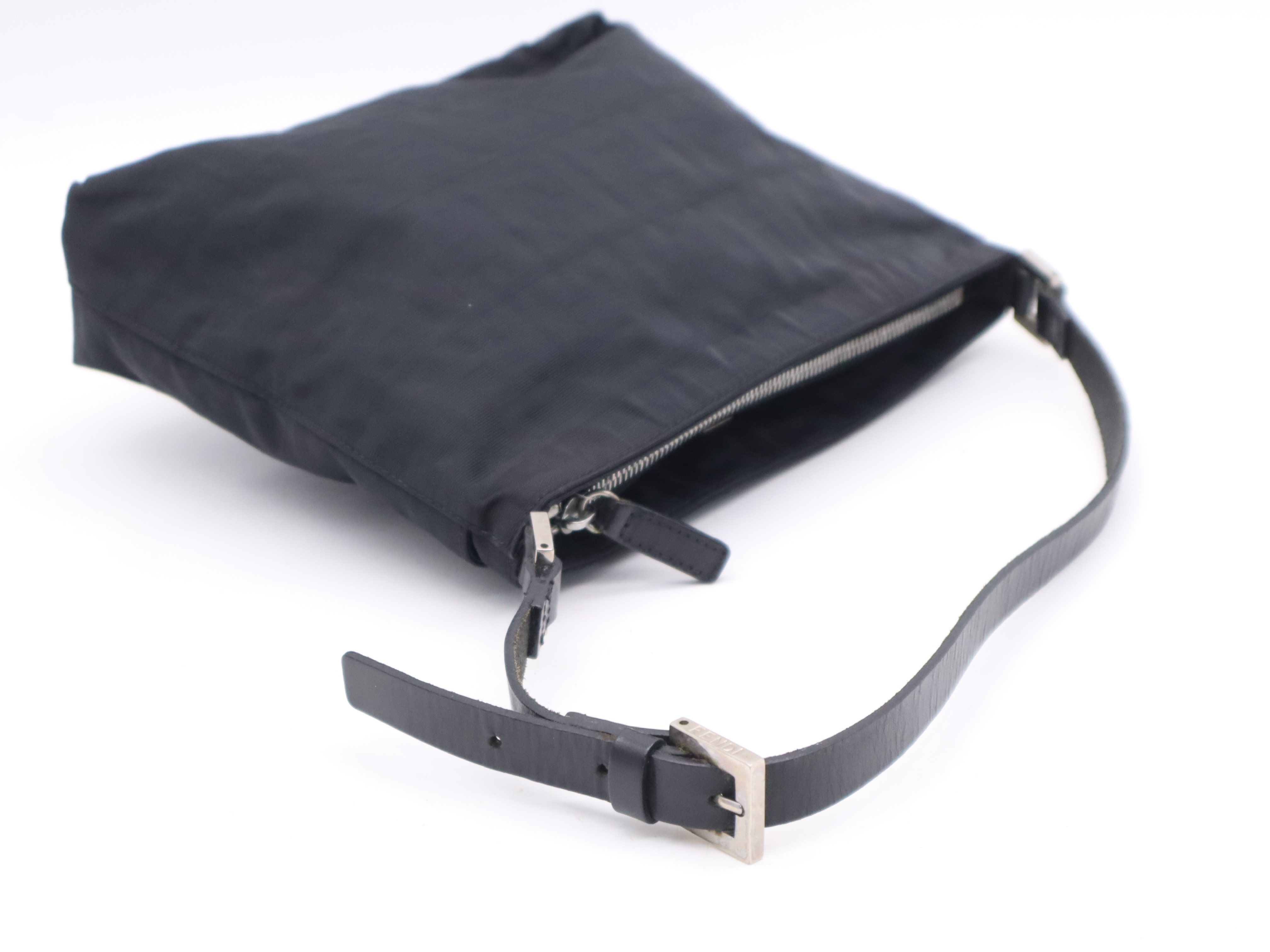 Nylon Shoulder Bag, Black, Silver Hardware, Handbag — view 6