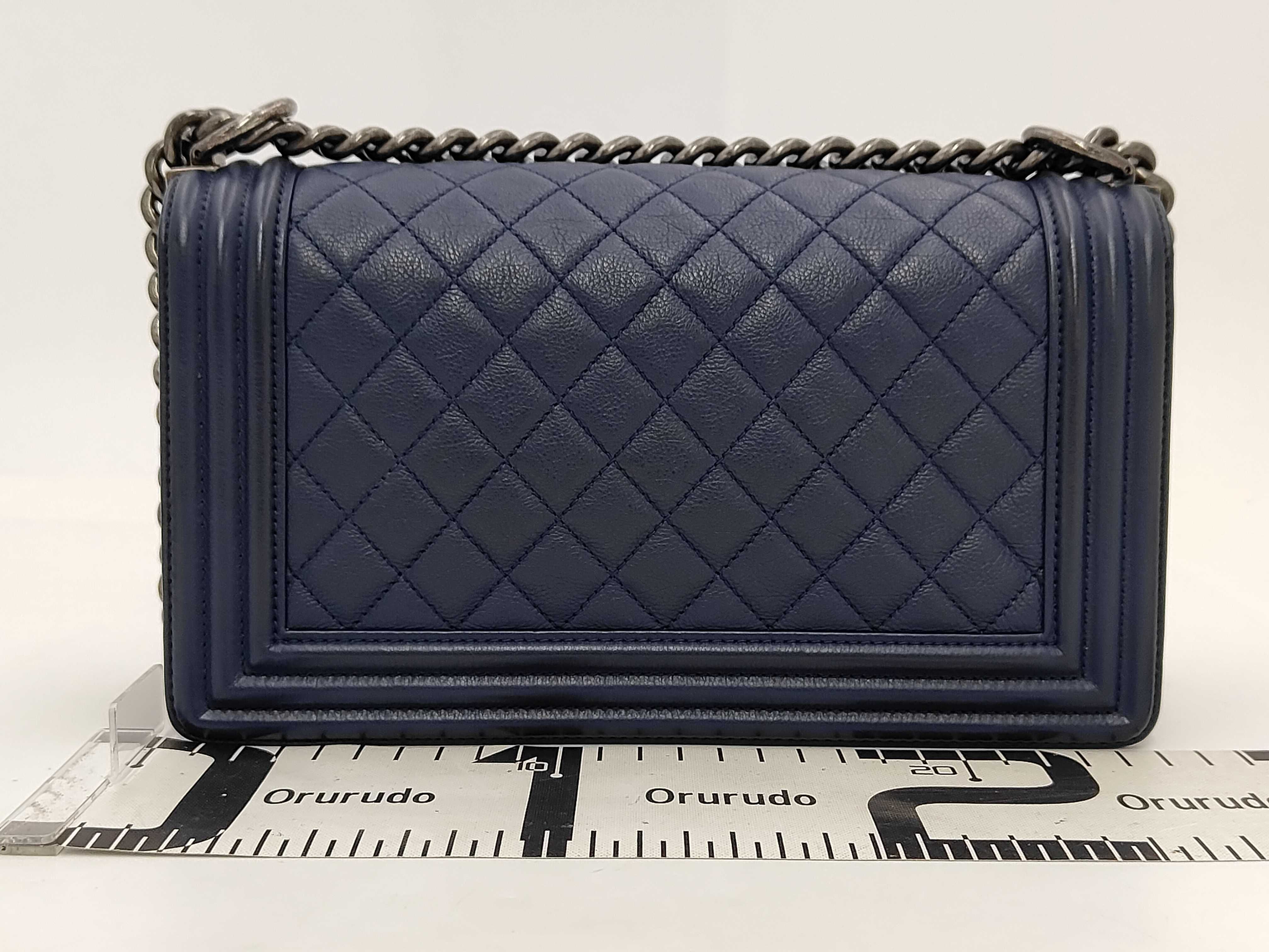 Boy Chanel Chain Shoulder Bag, Lambskin, Navy, Ruthenium Hardware — view 2
