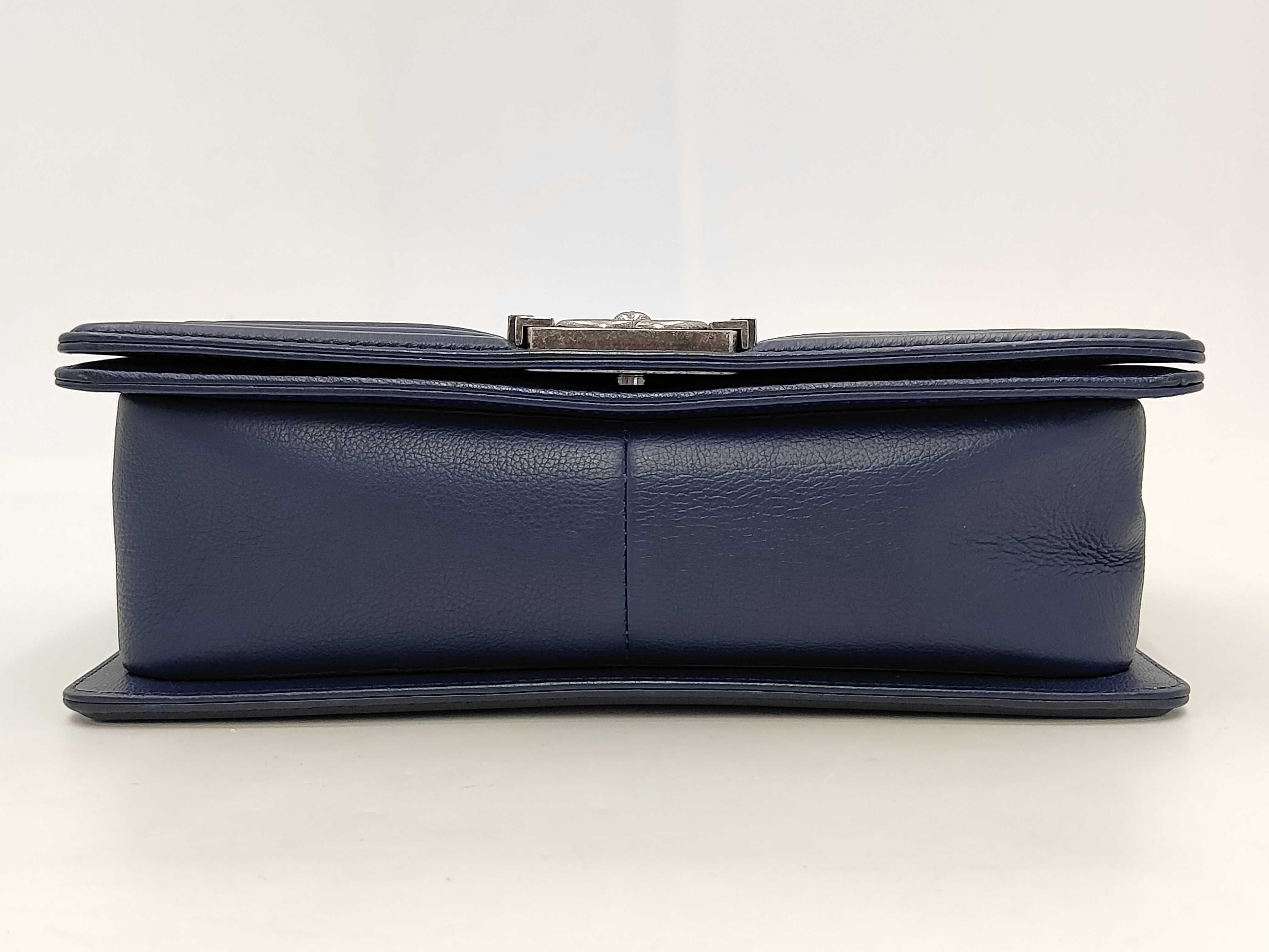 Boy Chanel Chain Shoulder Bag, Lambskin, Navy, Ruthenium Hardware — view 3